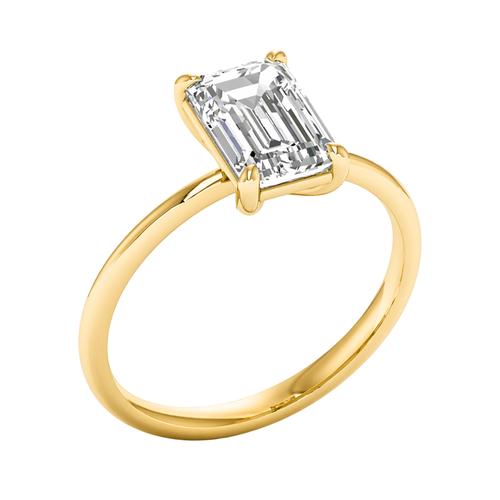 Solitaire ring with emerald cut diamond and round band 1-3 carat