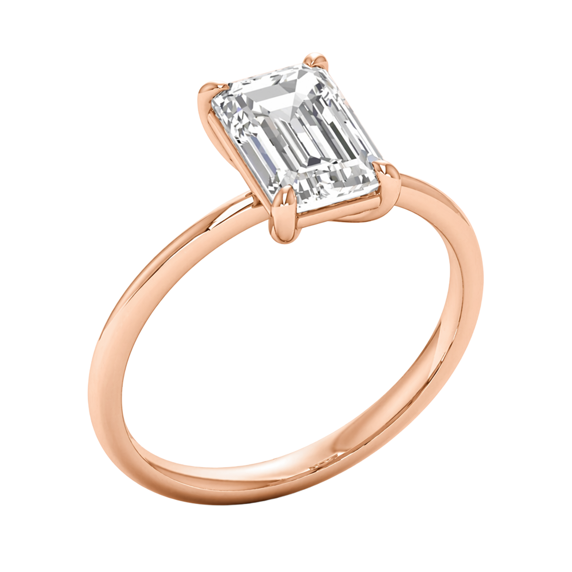 Solitaire ring with emerald cut diamond and round band 1-3 carat