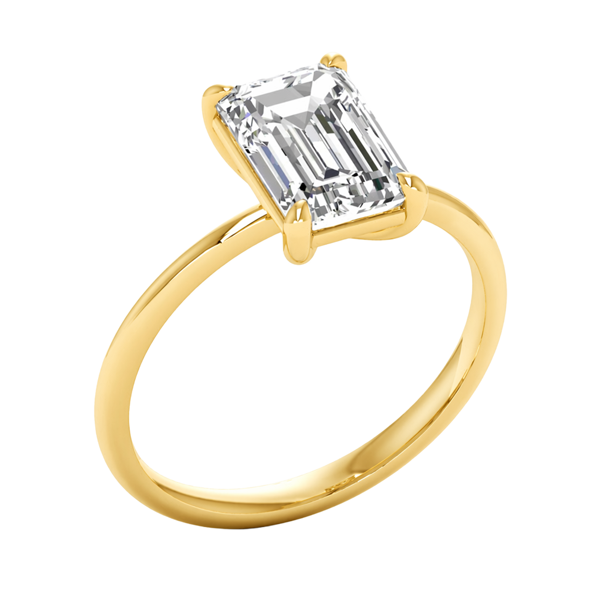 Solitaire ring with emerald cut diamond and round band 1-3 carat