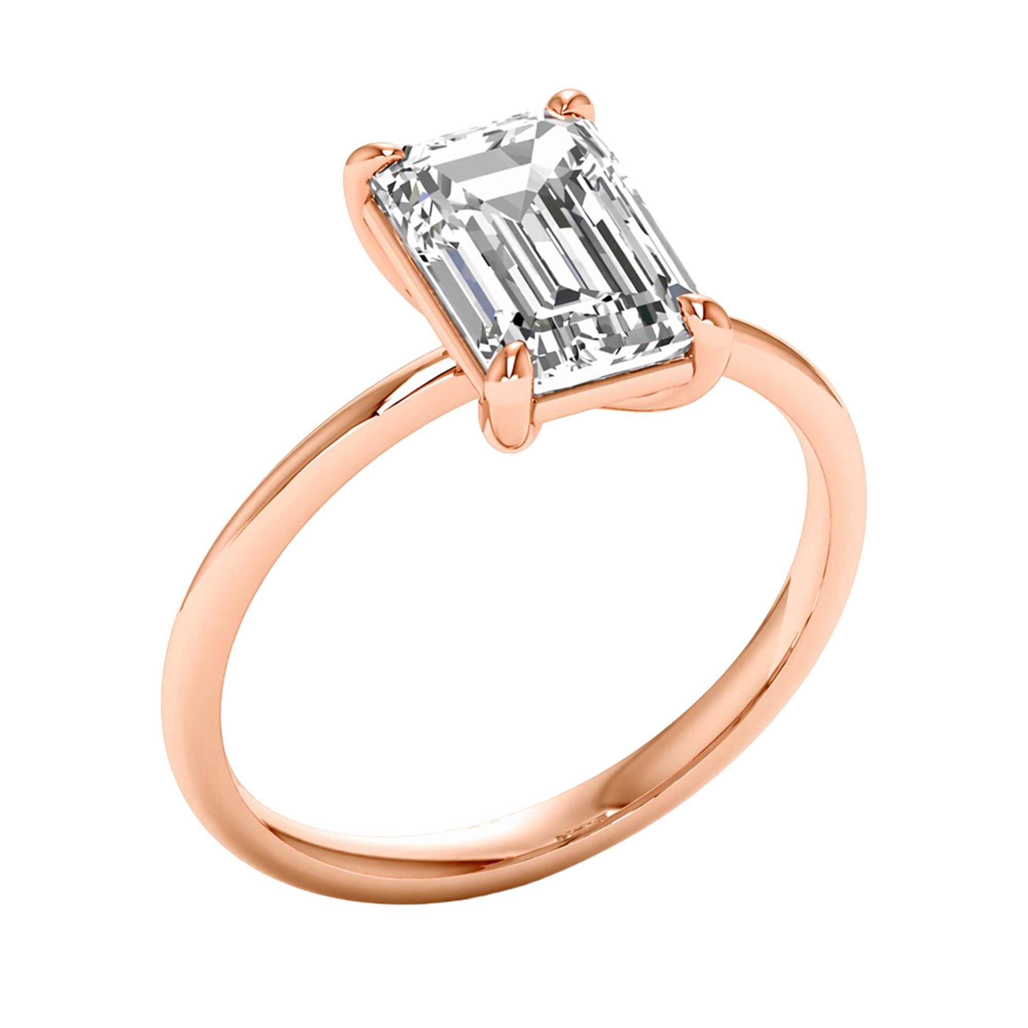 Solitaire ring with emerald cut diamond and round band 1-3 carat