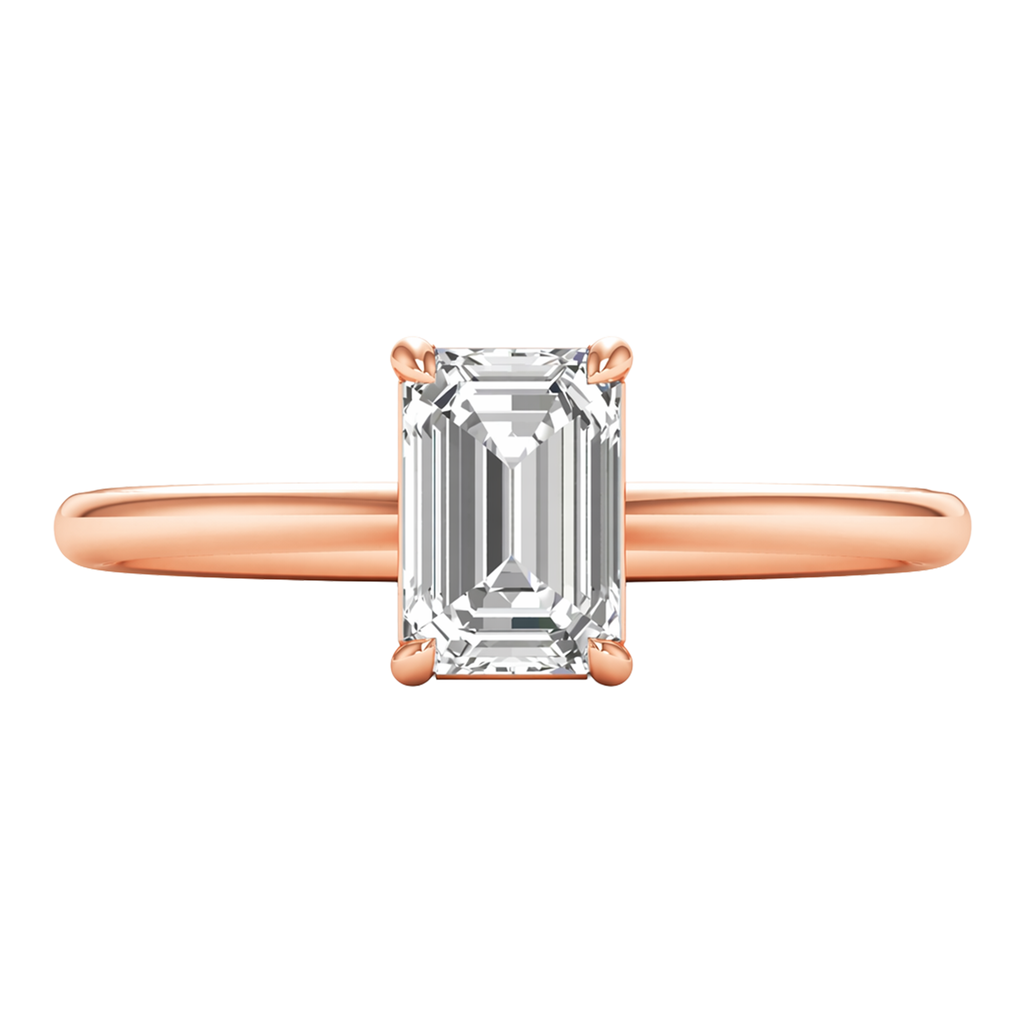 Solitaire ring with emerald cut diamond and round band 1-3 carat