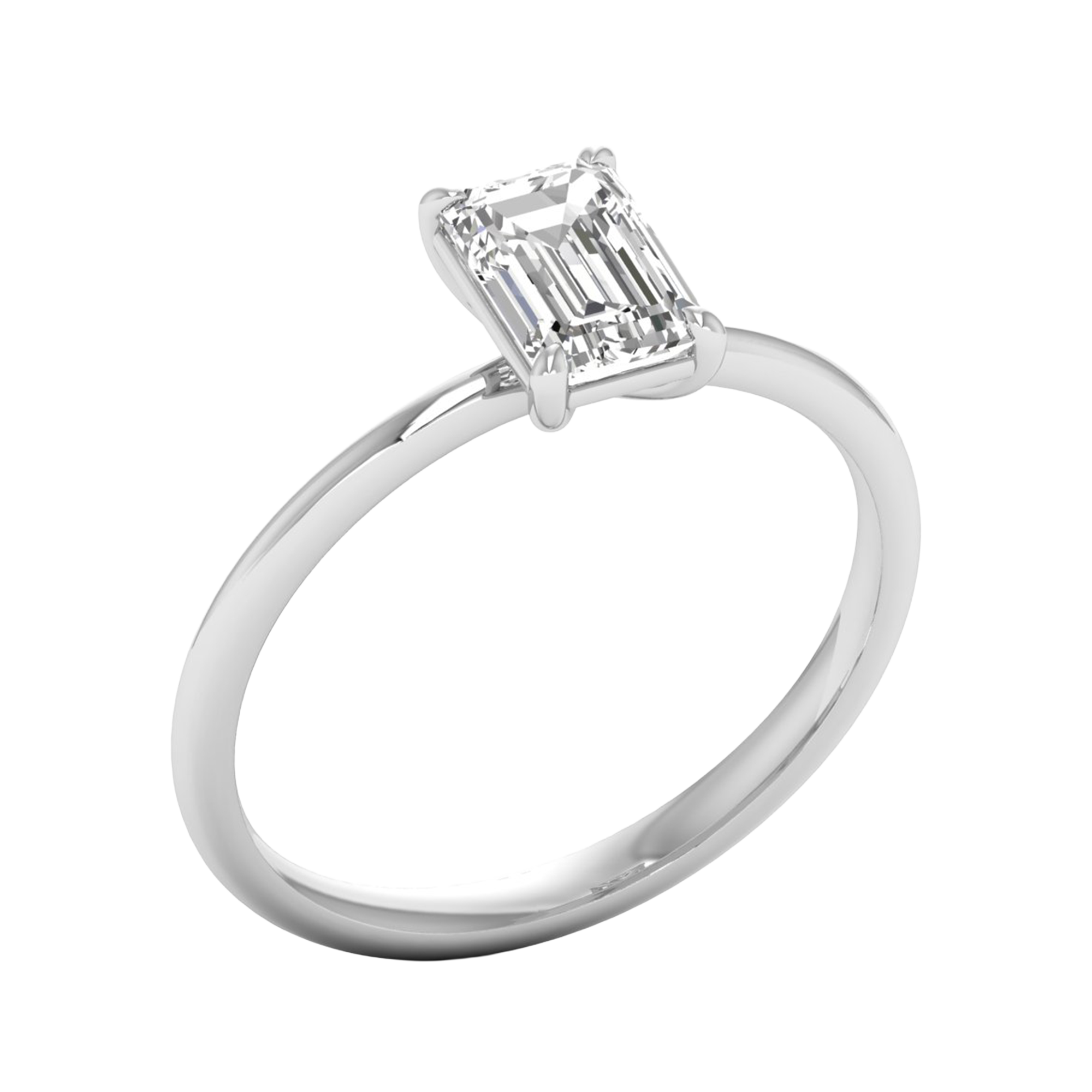 Solitaire ring with emerald cut diamond and round band 1-3 carat