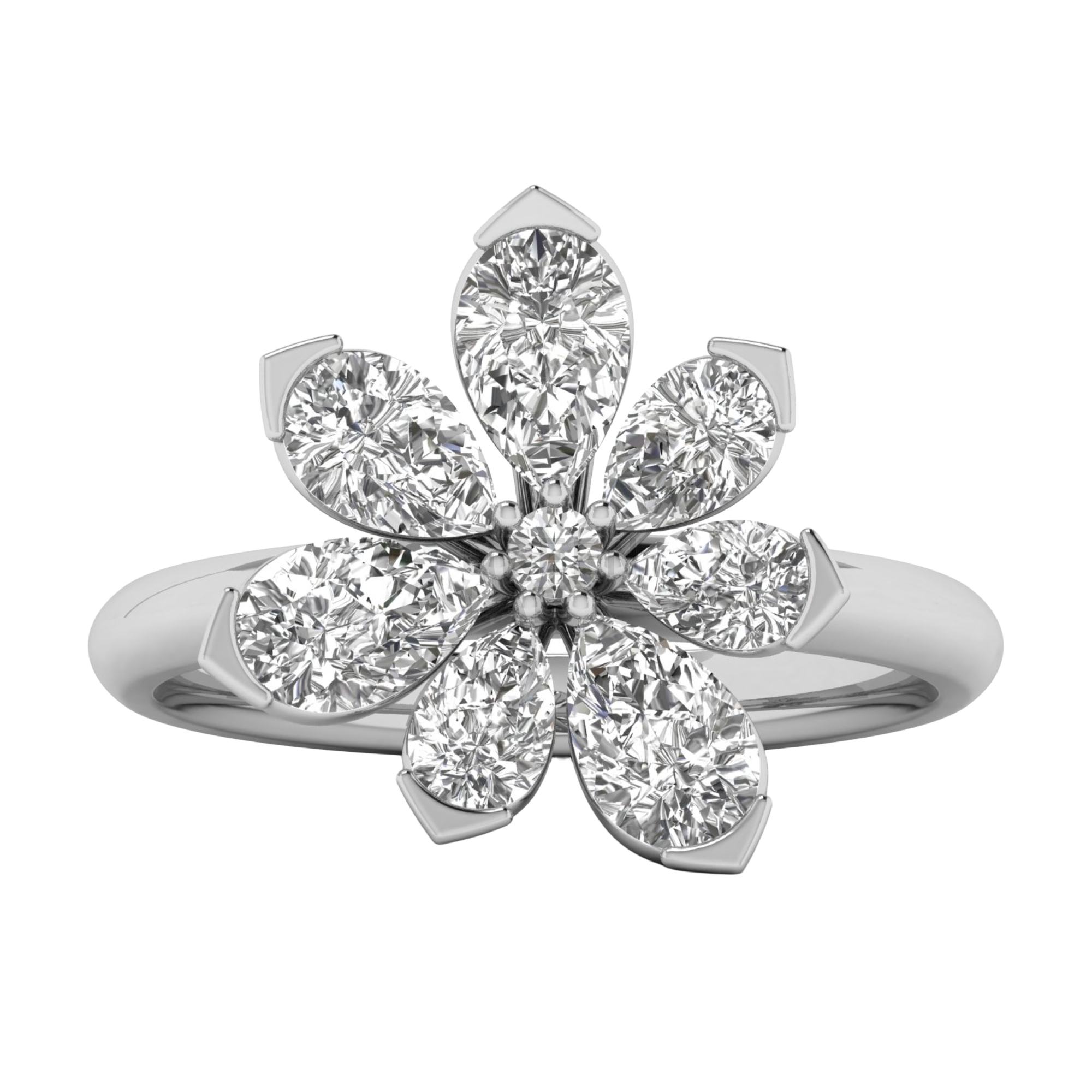 Entourage ring met bloemdesign van peer en ronde diamanten 1,7 karaat