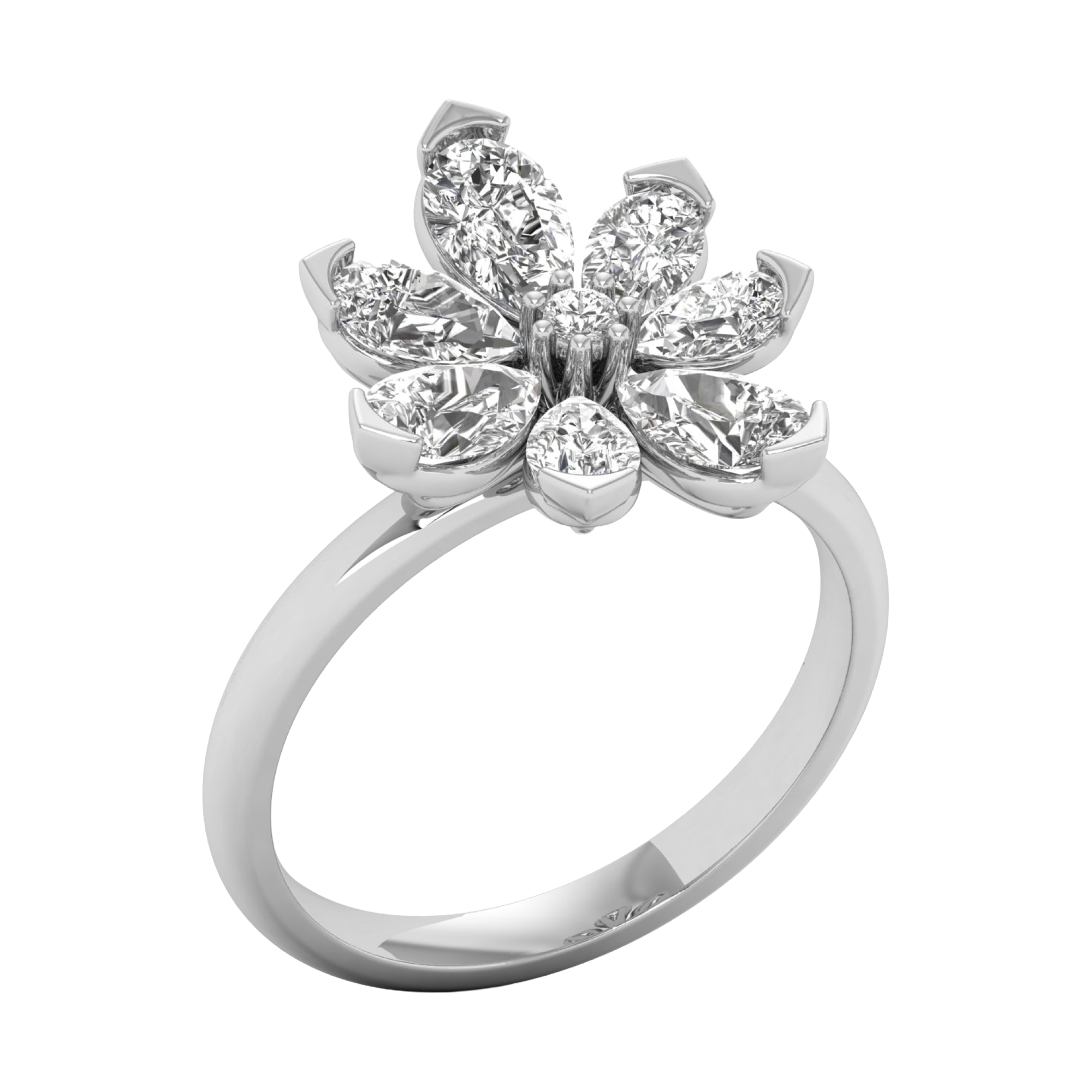 Entourage ring met bloemdesign van peer en ronde diamanten 1,7 karaat