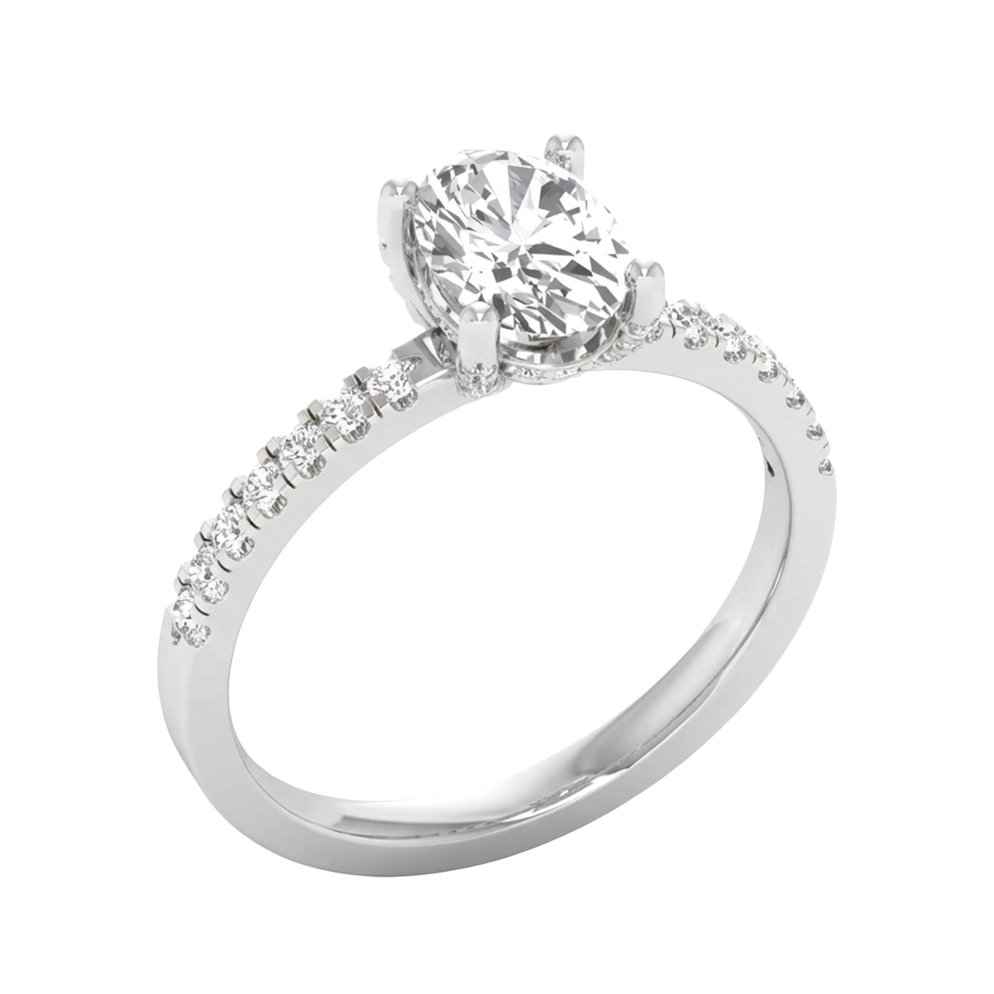 Ovaal 1.3 karaat solitair met hidden halo en prong‑diamanten