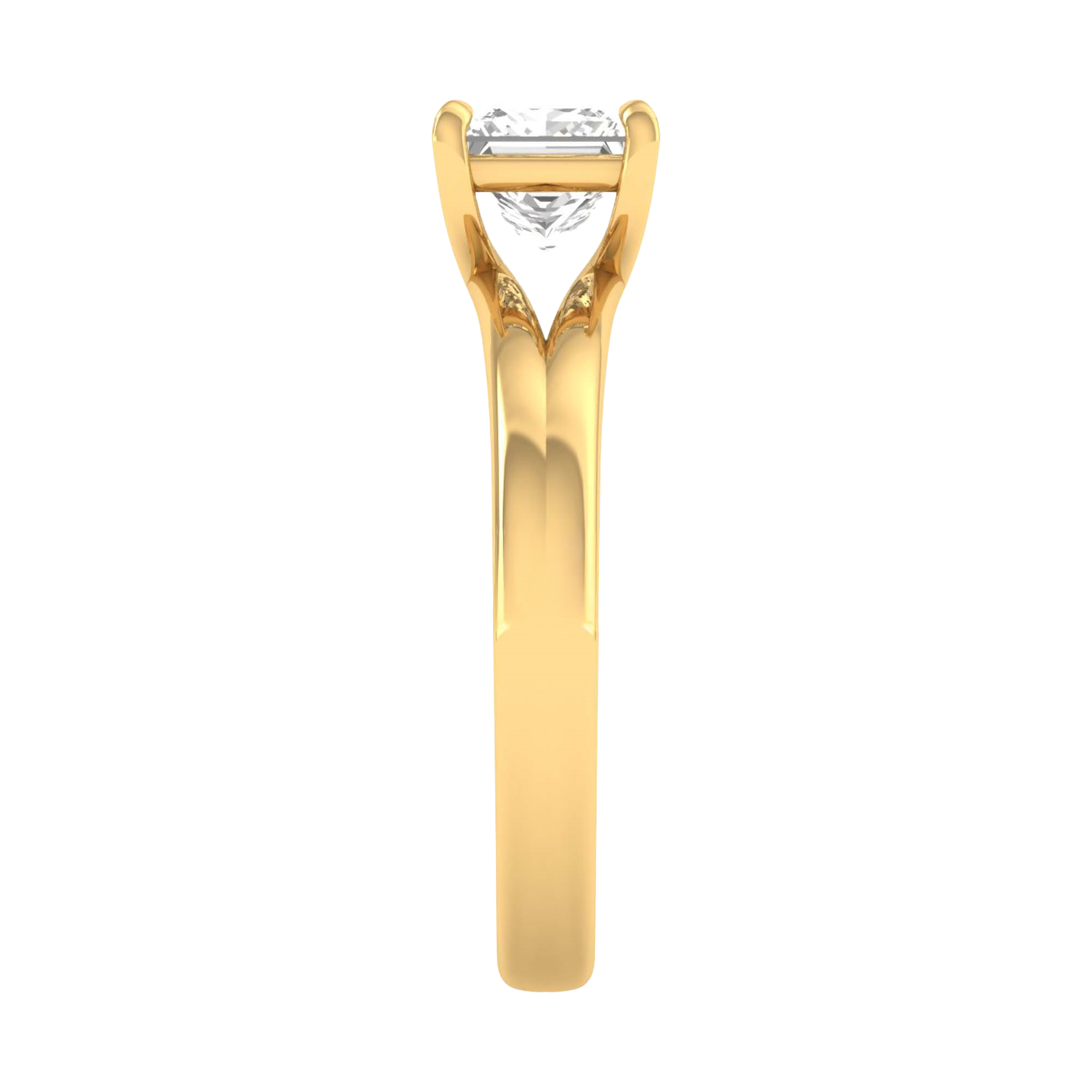 Solitaire ring met princess cut diamant en split‑shank band 1 karaat