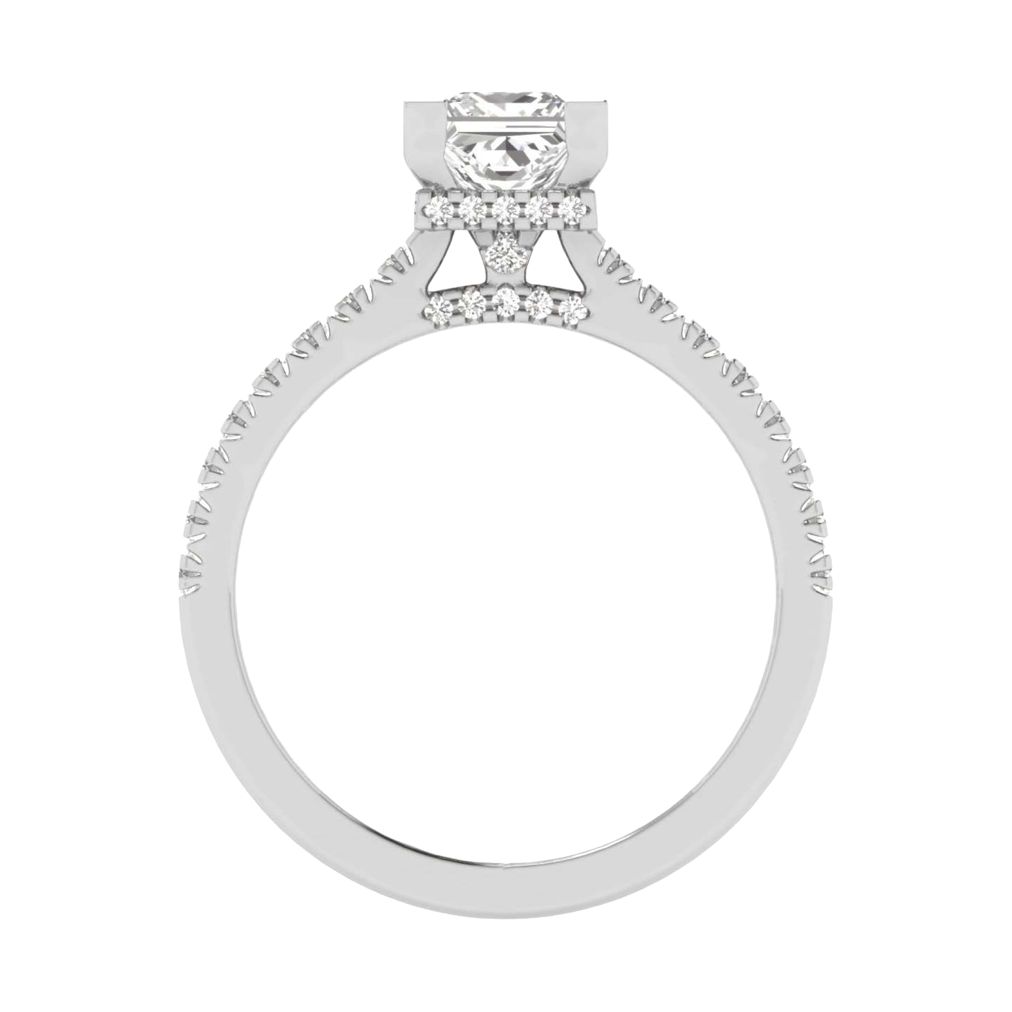 Princess 1.45 karaat solitair met dubbele hidden halo en pavé‑band