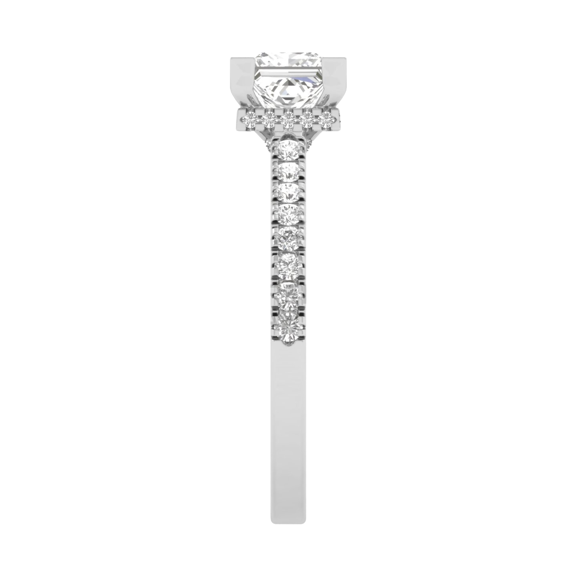 Princess 1.45 karaat solitair met dubbele hidden halo en pavé‑band