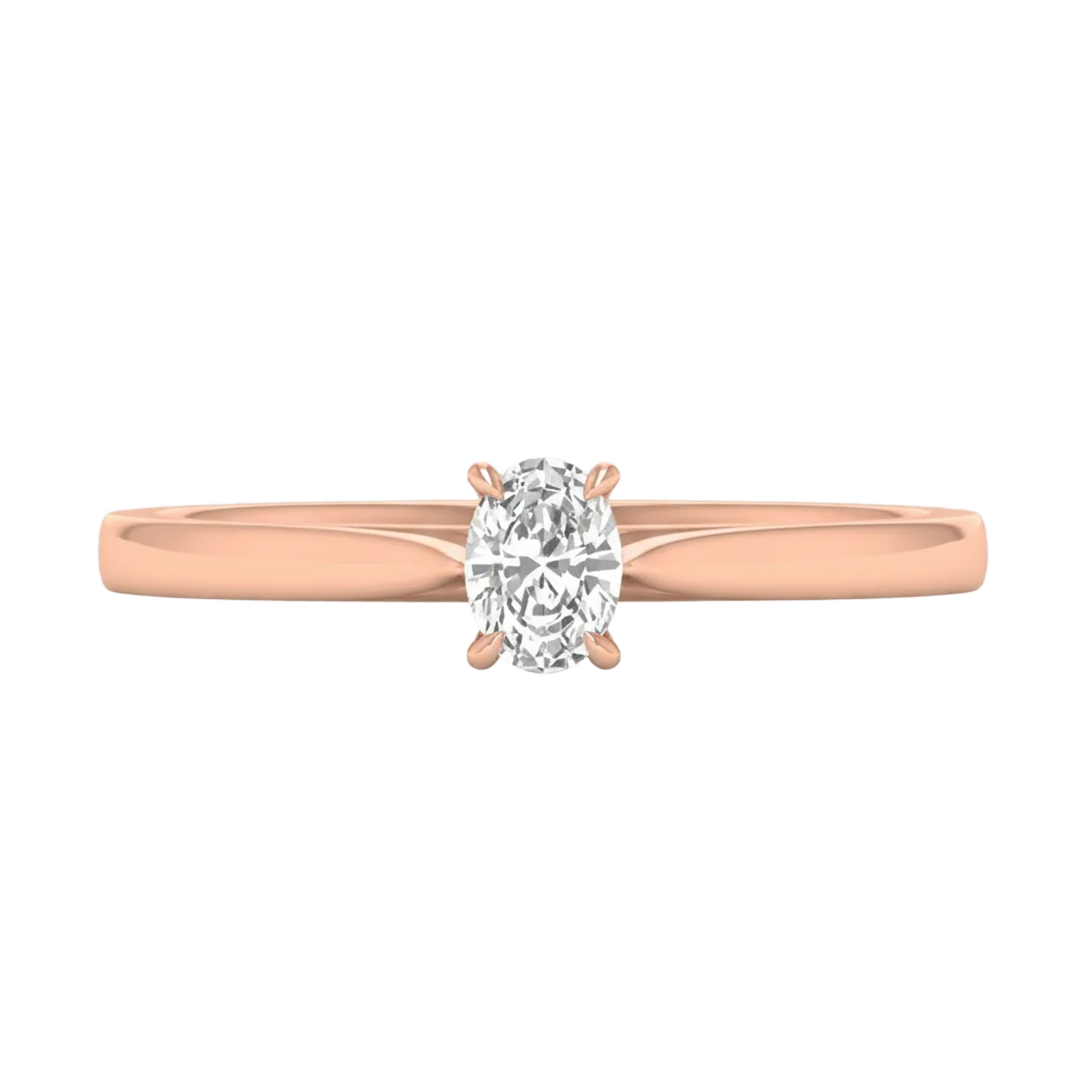 Ovale Solitaire Ring met 4‑Poots Zetting en Flat‑Rectangular Band 0,25–3 karaat