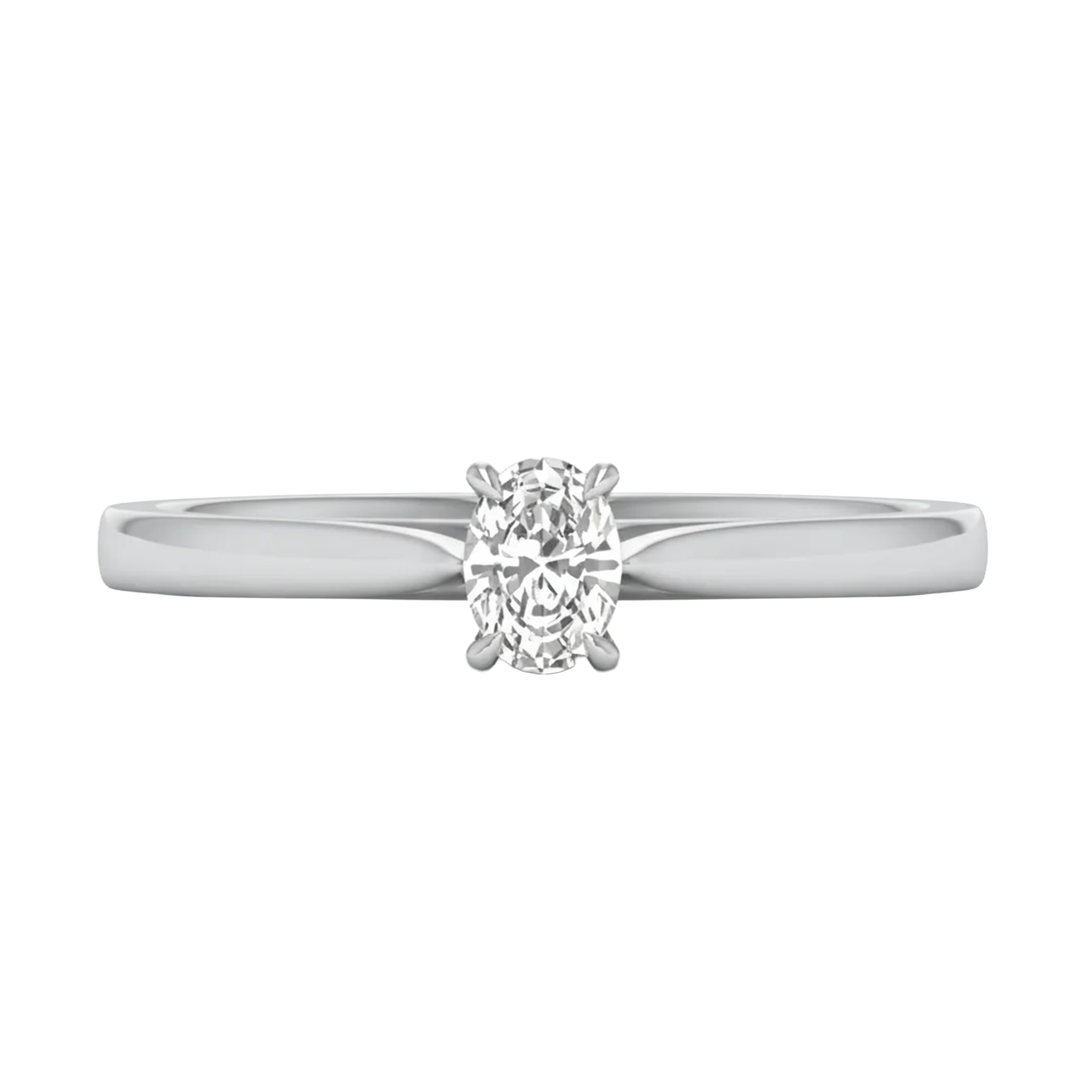 Ovale Solitaire Ring met 4‑Poots Zetting en Flat‑Rectangular Band 0,25–3 karaat