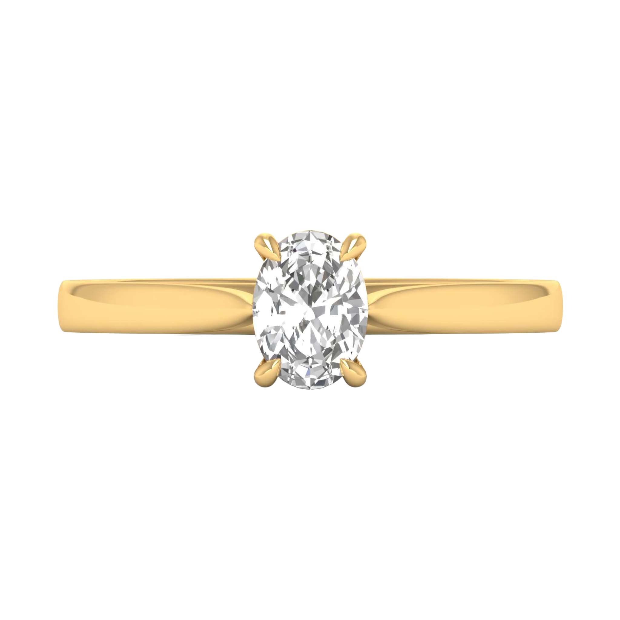 Ovale Solitaire Ring met 4‑Poots Zetting en Flat‑Rectangular Band 0,25–3 karaat