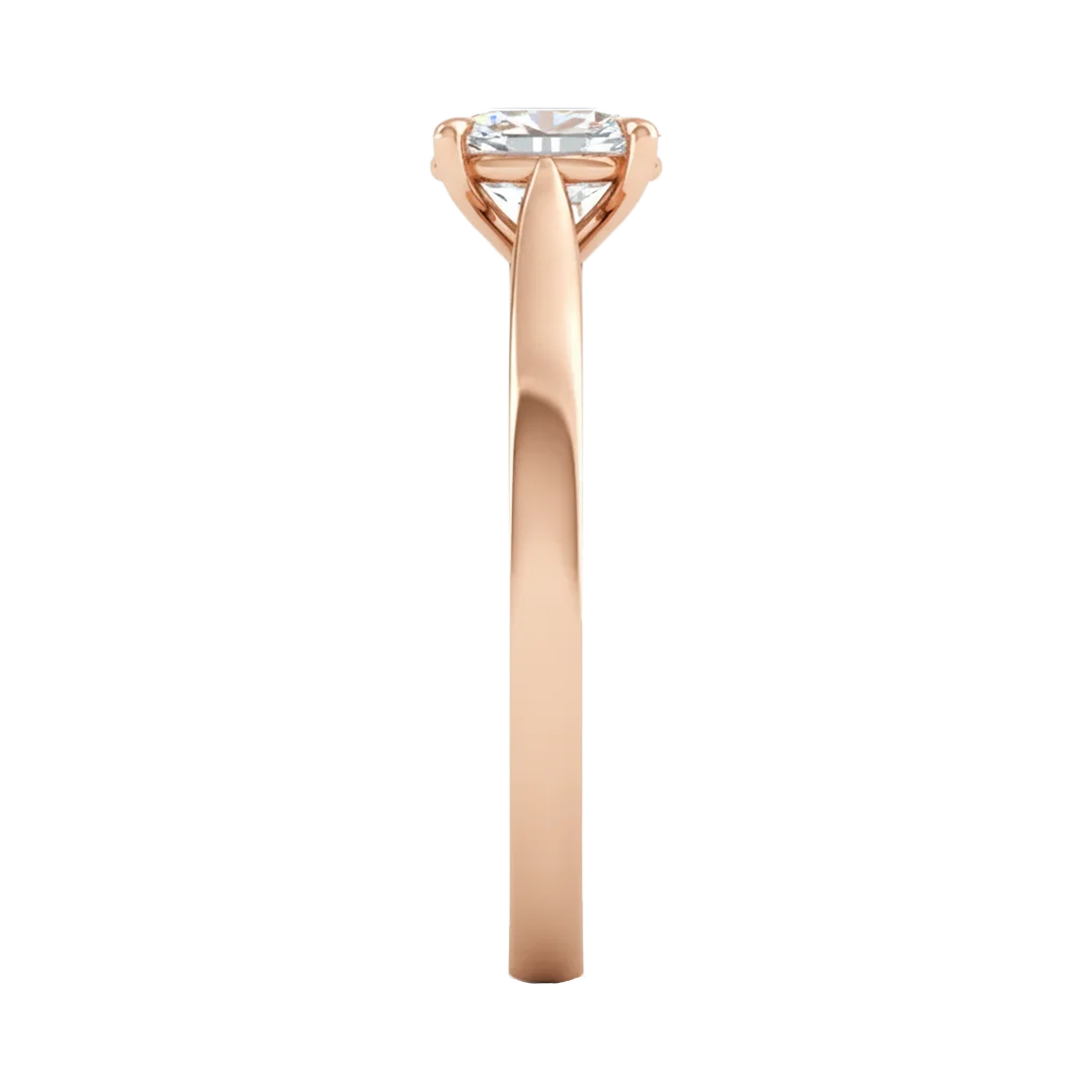 Ovale Solitaire Ring met 4‑Poots Zetting en Flat‑Rectangular Band 0,25–3 karaat