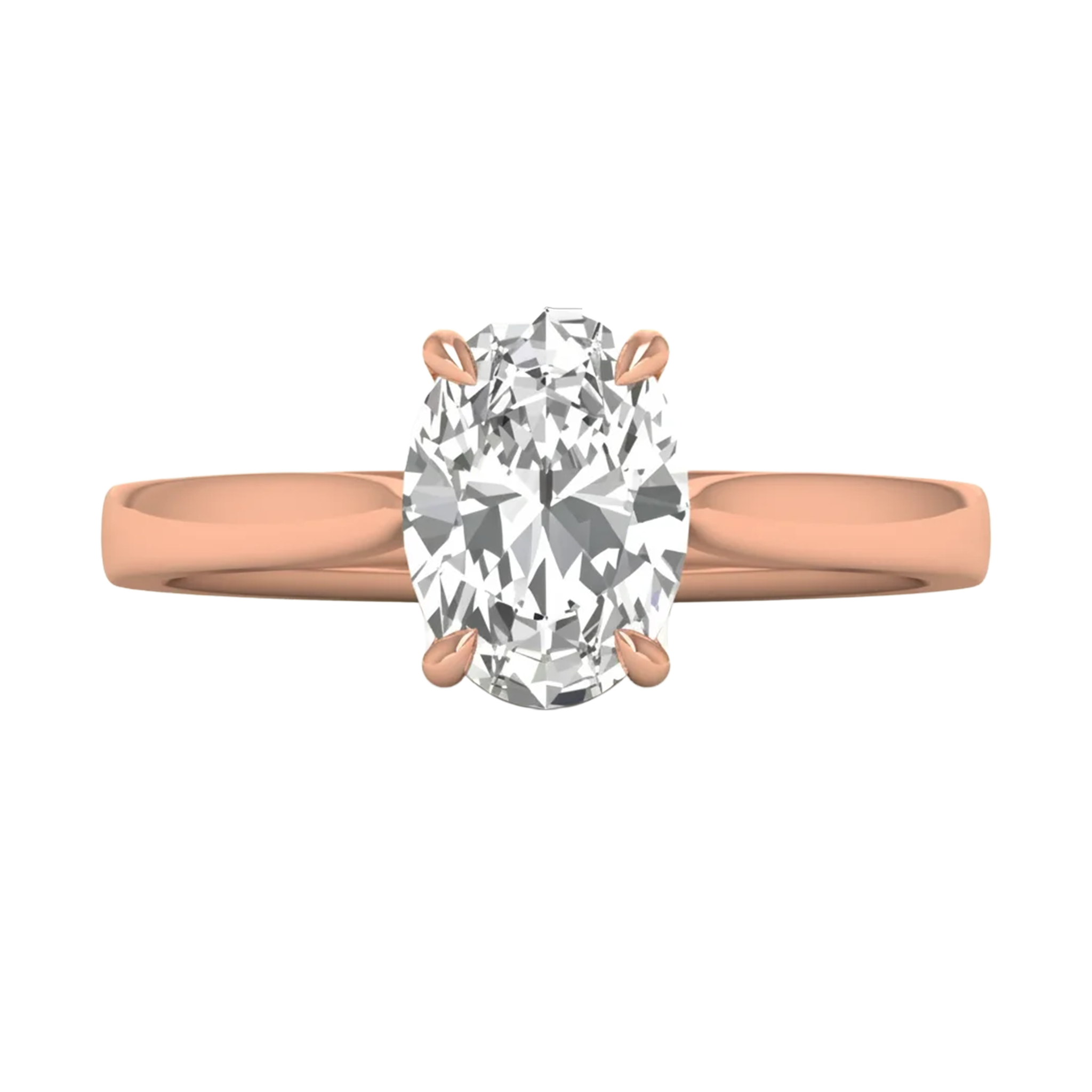 Ovale Solitaire Ring met 4‑Poots Zetting en Flat‑Rectangular Band 0,25–3 karaat