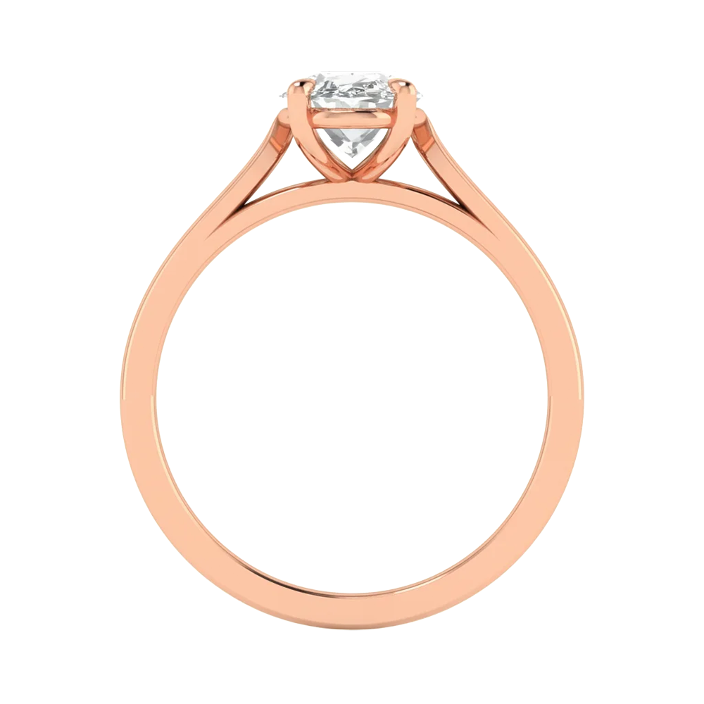 Ovale Solitaire Ring met 4‑Poots Zetting en Flat‑Rectangular Band 0,25–3 karaat