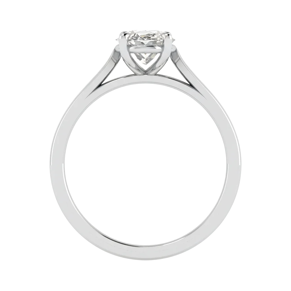 Ovale Solitaire Ring met 4‑Poots Zetting en Flat‑Rectangular Band 0,25–3 karaat