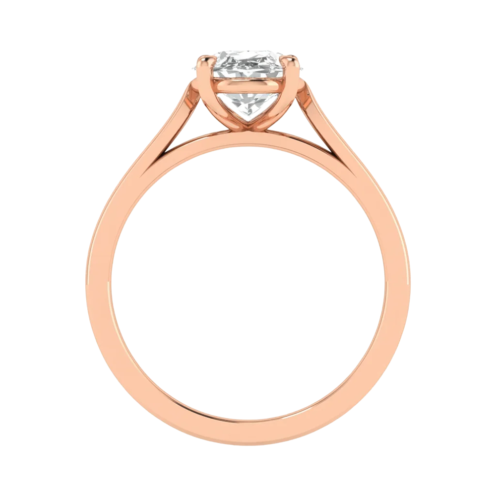 Ovale Solitaire Ring met 4‑Poots Zetting en Flat‑Rectangular Band 0,25–3 karaat