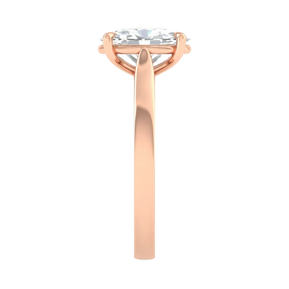 Ovale Solitaire Ring met 4‑Poots Zetting en Flat‑Rectangular Band 0,25–3 karaat