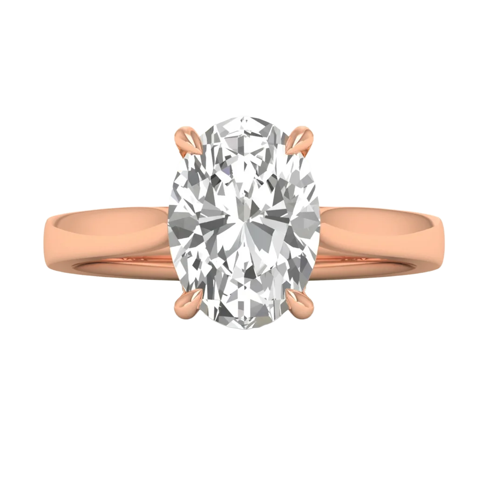 Ovale Solitaire Ring met 4‑Poots Zetting en Flat‑Rectangular Band 0,25–3 karaat