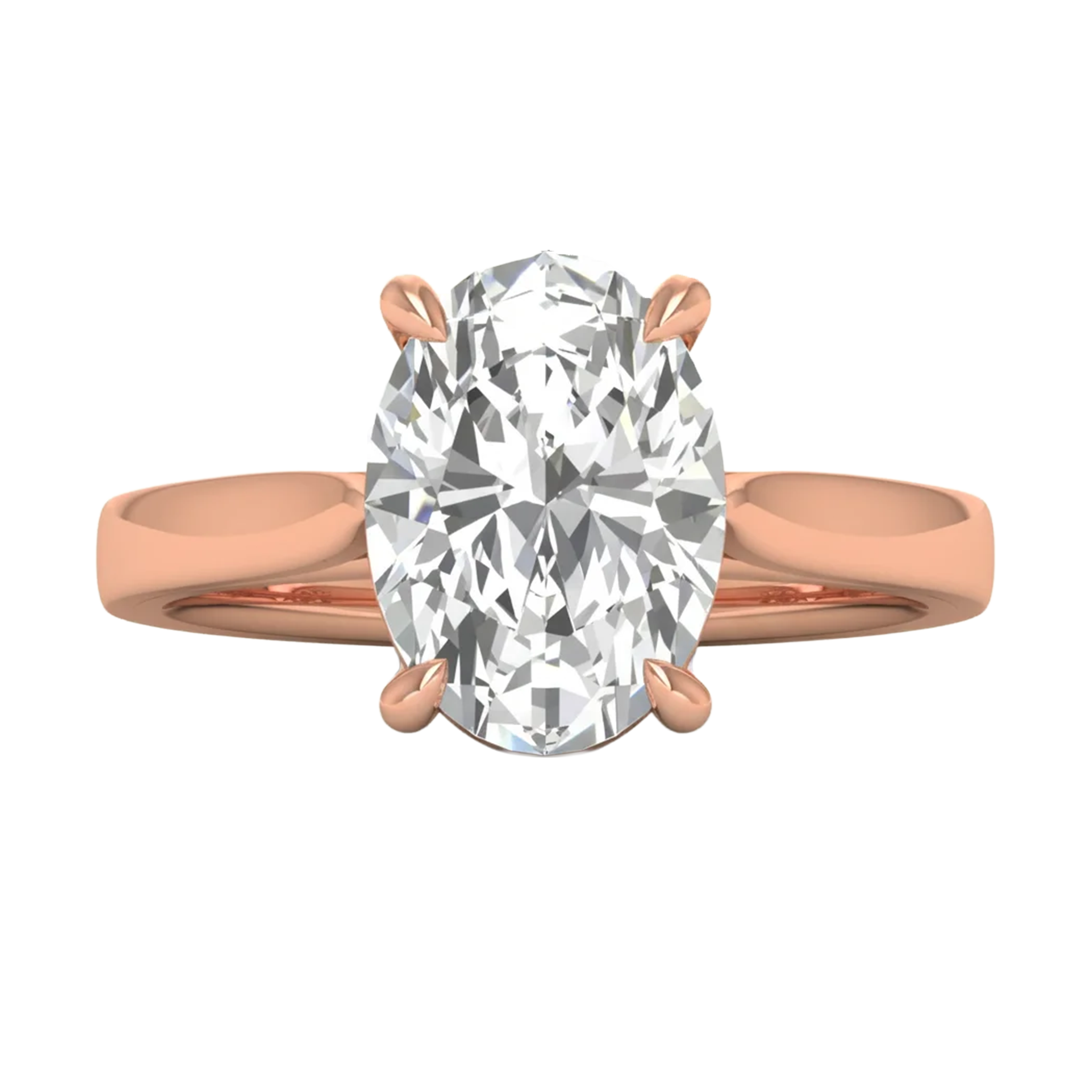 Ovale Solitaire Ring met 4‑Poots Zetting en Flat‑Rectangular Band 0,25–3 karaat