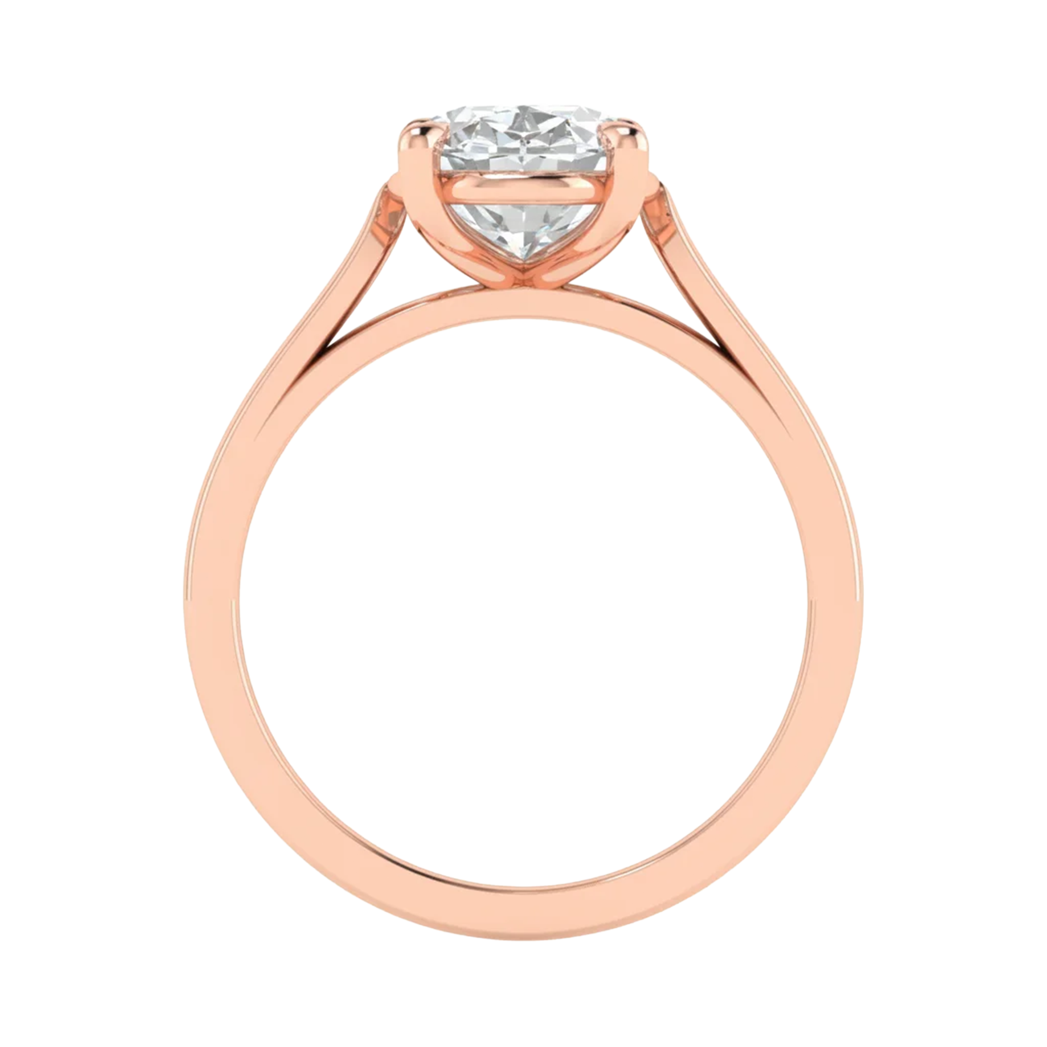 Ovale Solitaire Ring met 4‑Poots Zetting en Flat‑Rectangular Band 0,25–3 karaat