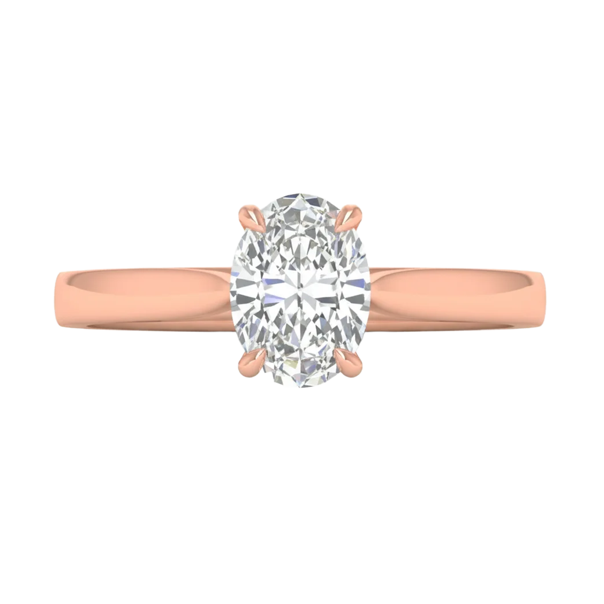 Ovale Solitaire Ring met 4‑Poots Zetting en Flat‑Rectangular Band 0,25–3 karaat