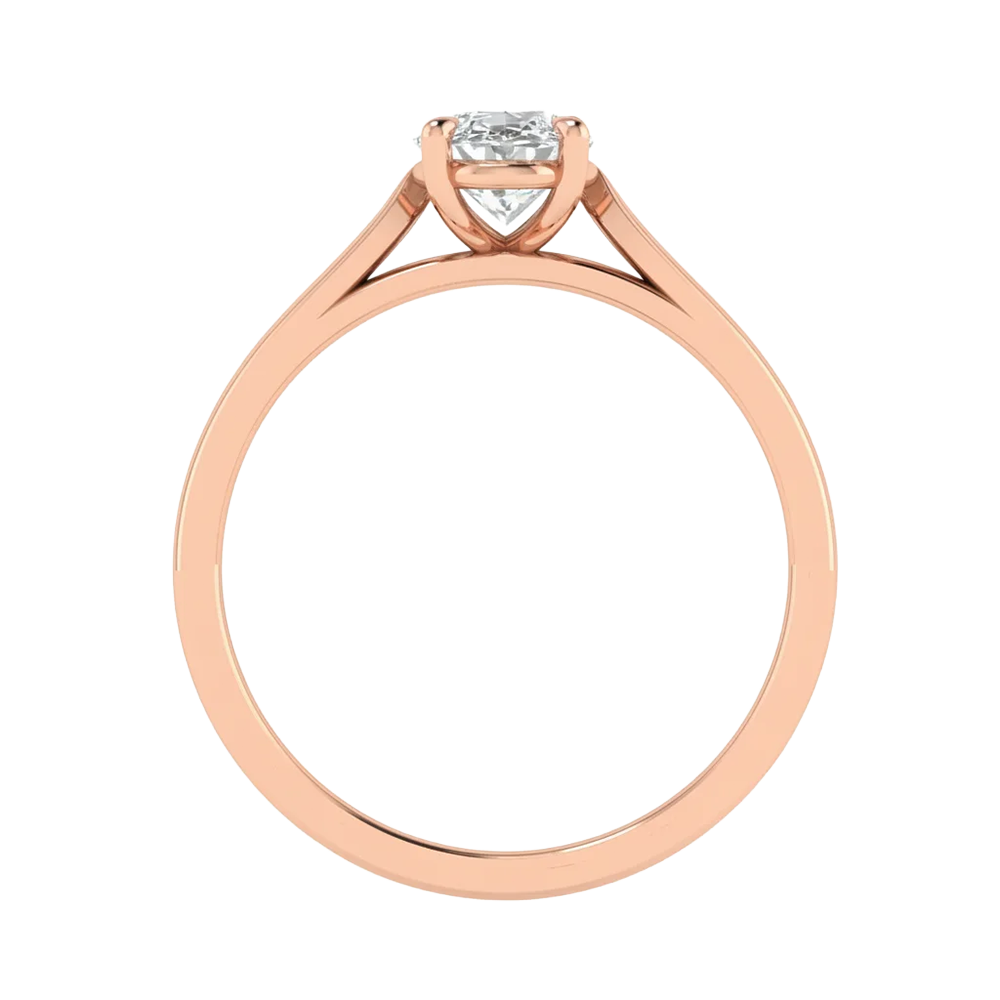 Ovale Solitaire Ring met 4‑Poots Zetting en Flat‑Rectangular Band 0,25–3 karaat