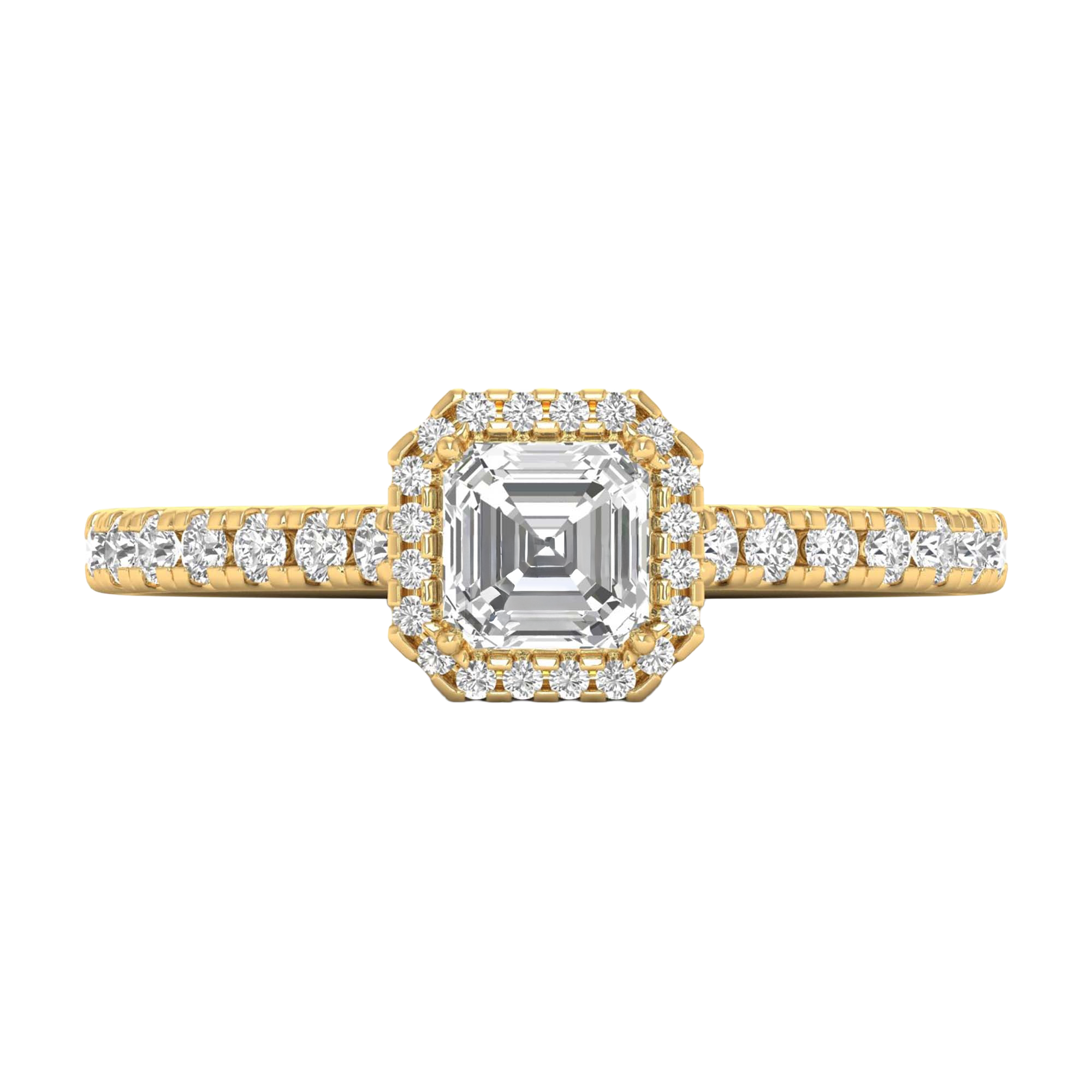 Asscher Halo Ring with Pavé Band 0.8–3.73 Carat