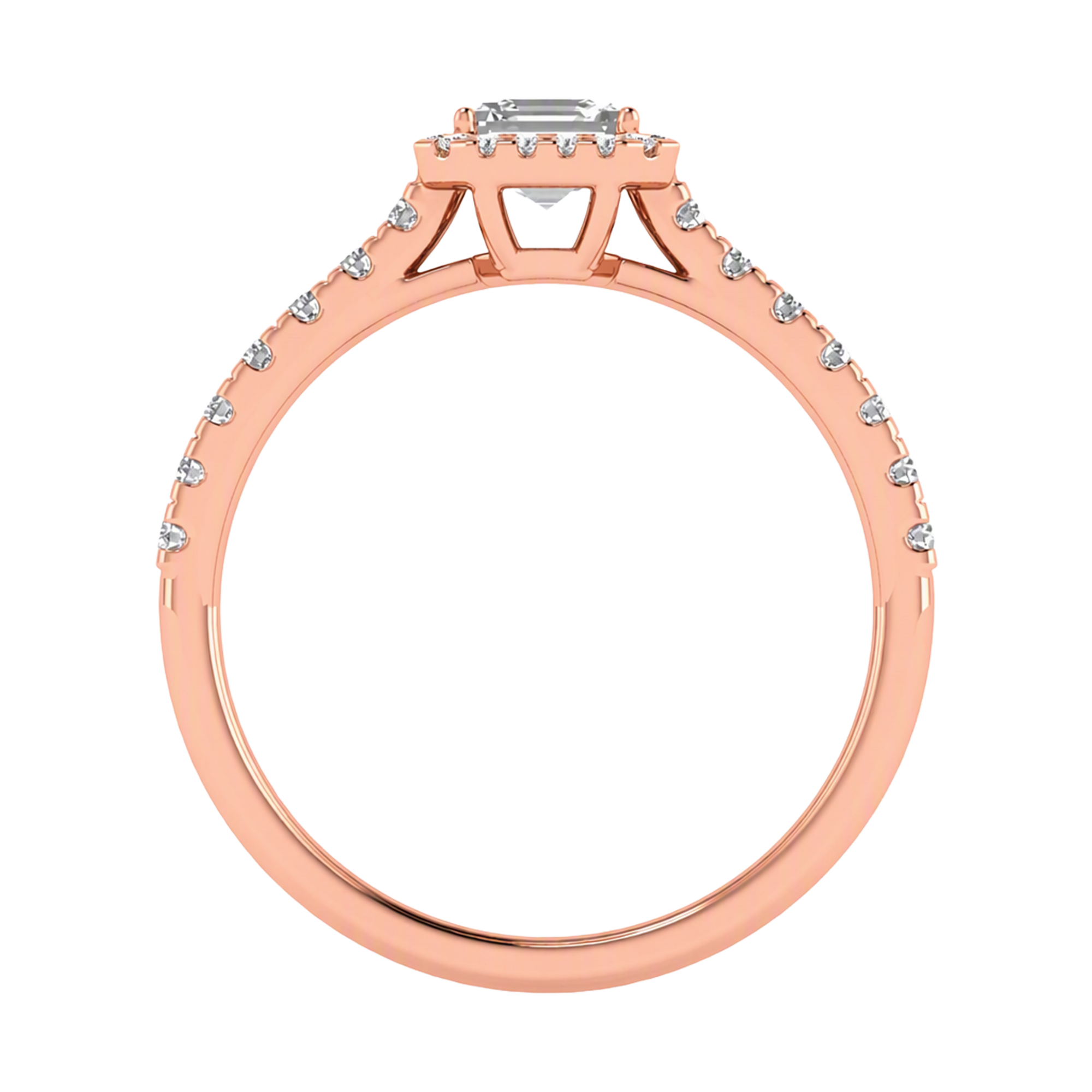 Asscher Halo Ring with Pavé Band 0.8–3.73 Carat
