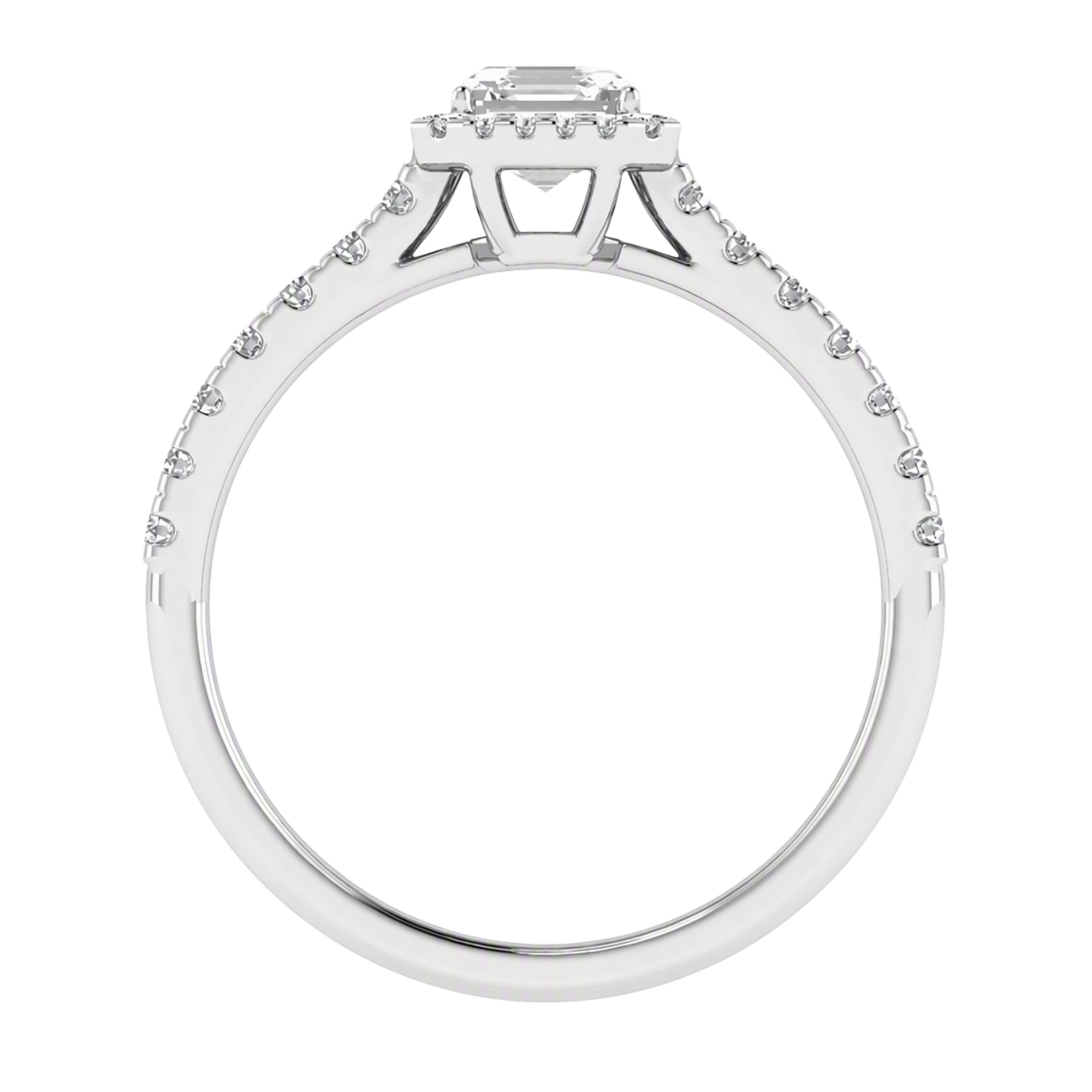 Asscher Halo Ring with Pavé Band 0.8–3.73 Carat