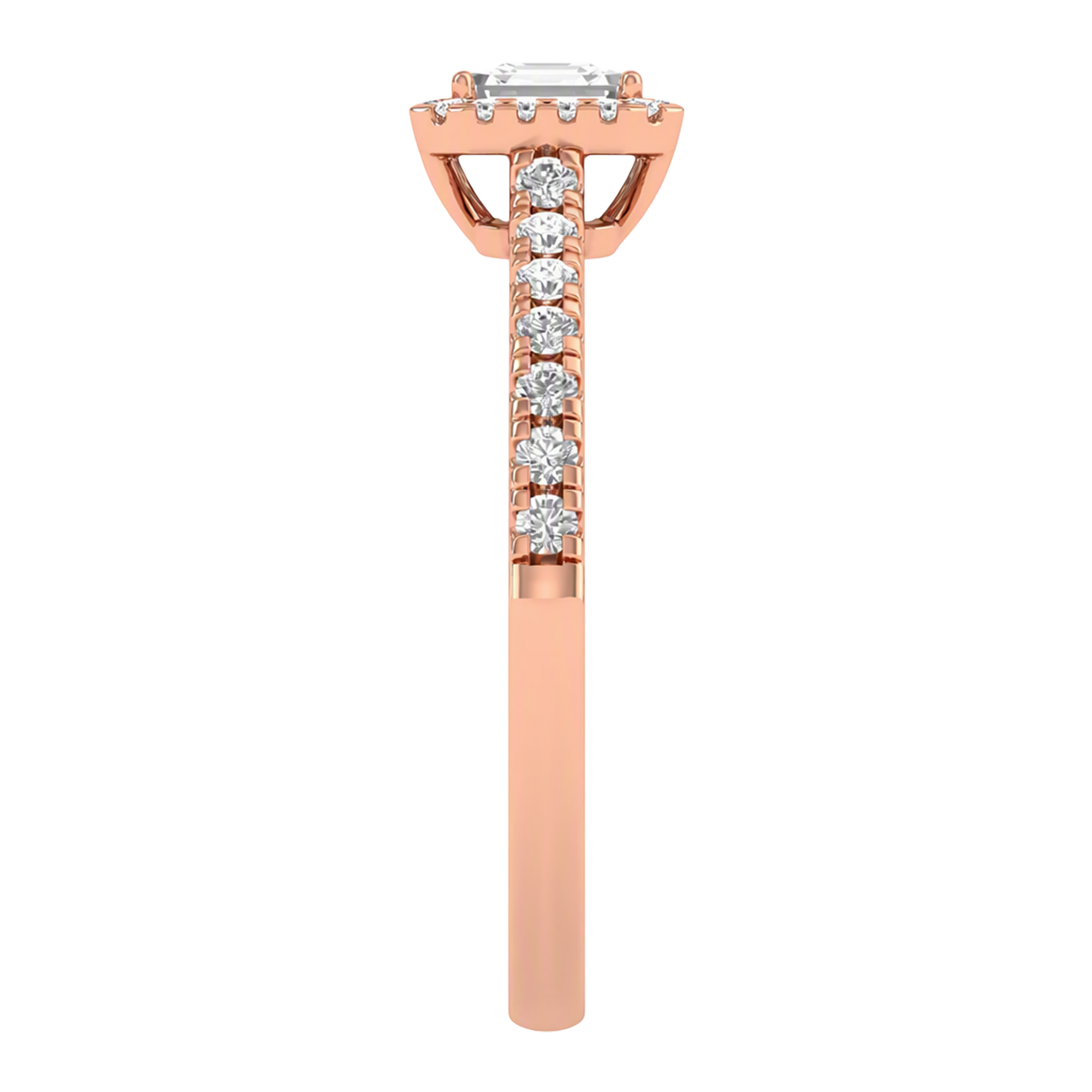Asscher Halo Ring with Pavé Band 0.8–3.73 Carat