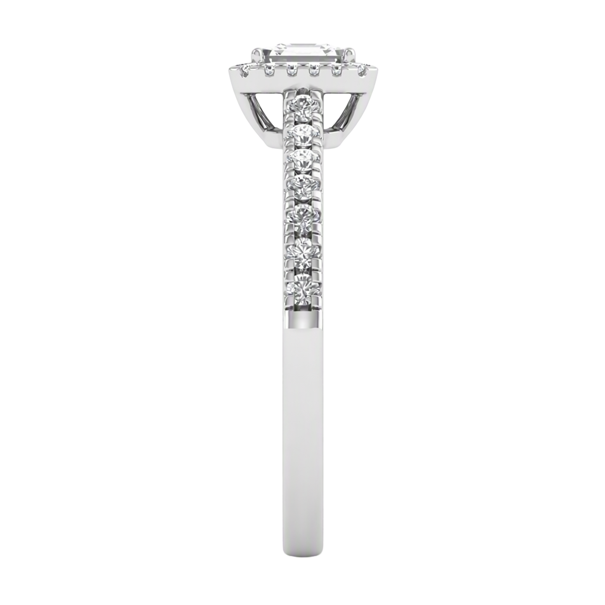 Asscher Halo Ring with Pavé Band 0.8–3.73 Carat