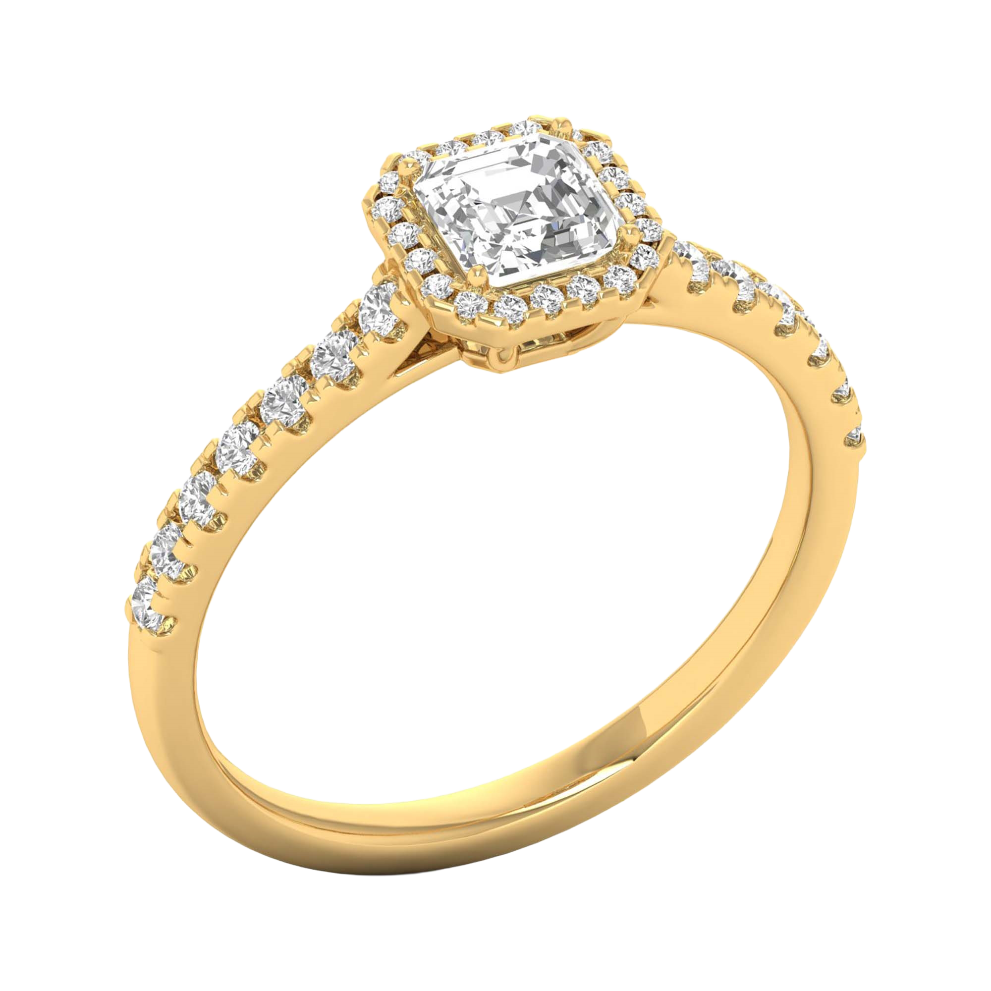 Asscher Halo Ring with Pavé Band 0.8–3.73 Carat