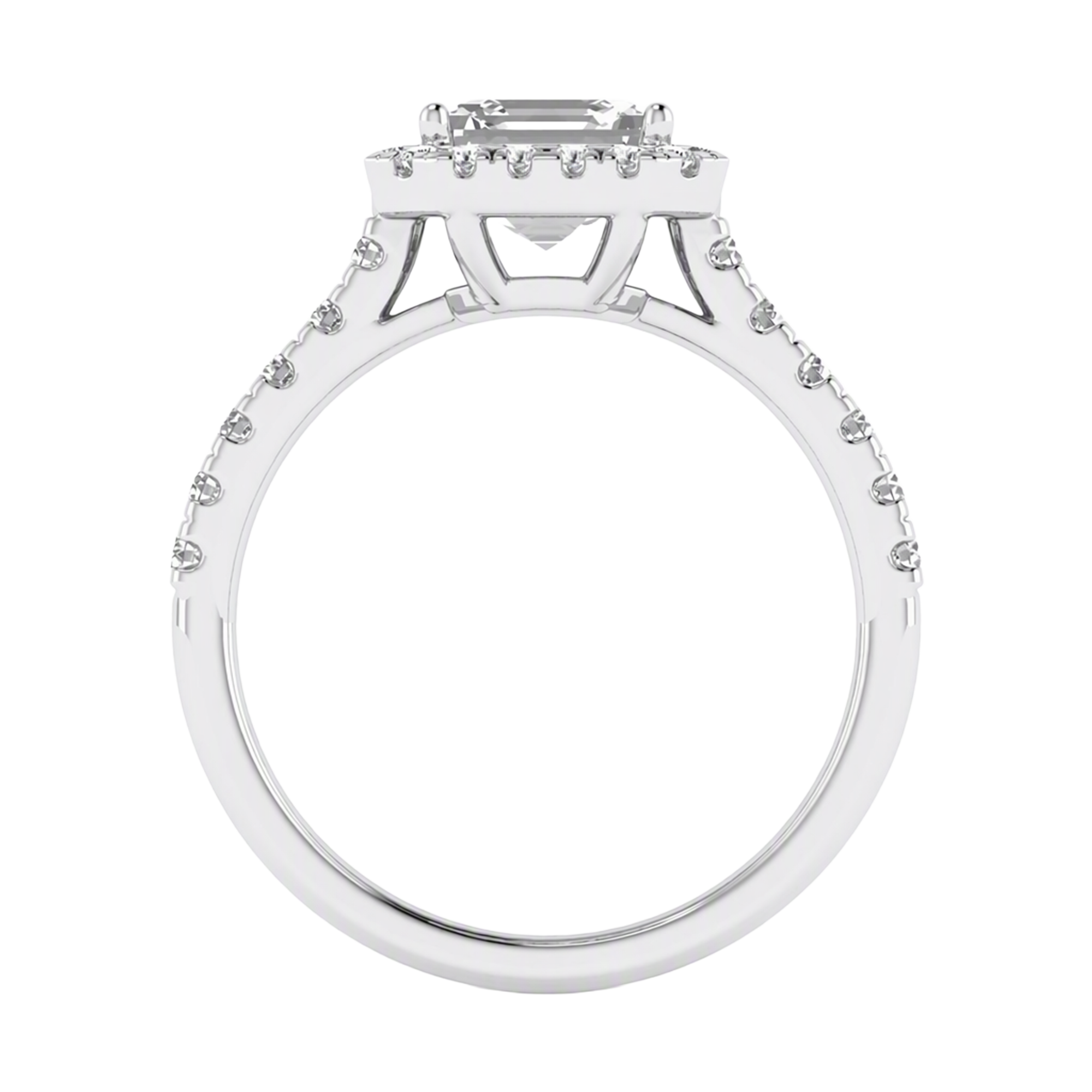 Asscher Halo Ring with Pavé Band 0.8–3.73 Carat