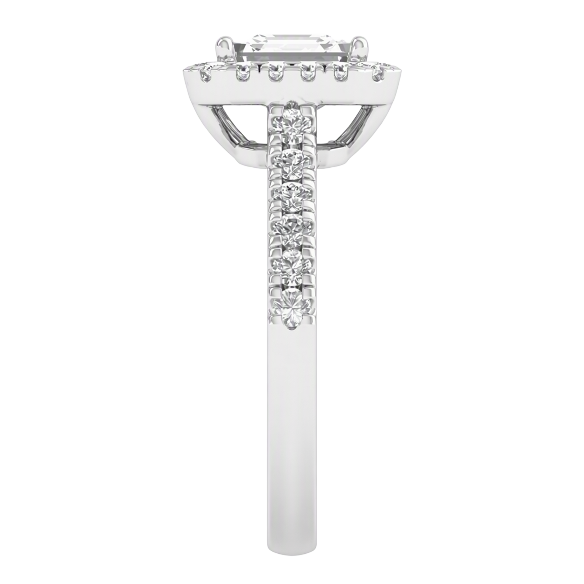 Asscher Halo Ring with Pavé Band 0.8–3.73 Carat