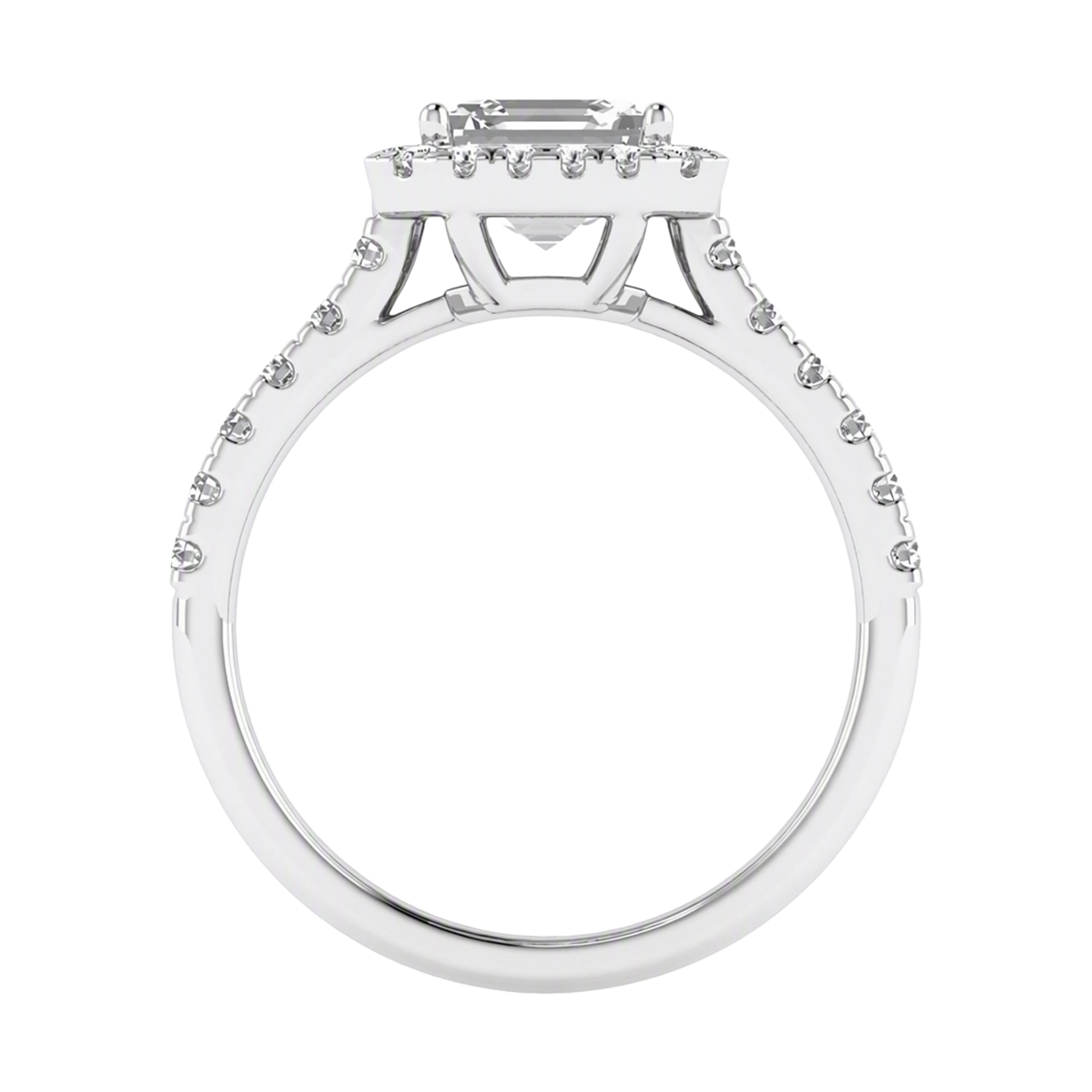 Asscher Halo Ring with Pavé Band 0.8–3.73 Carat