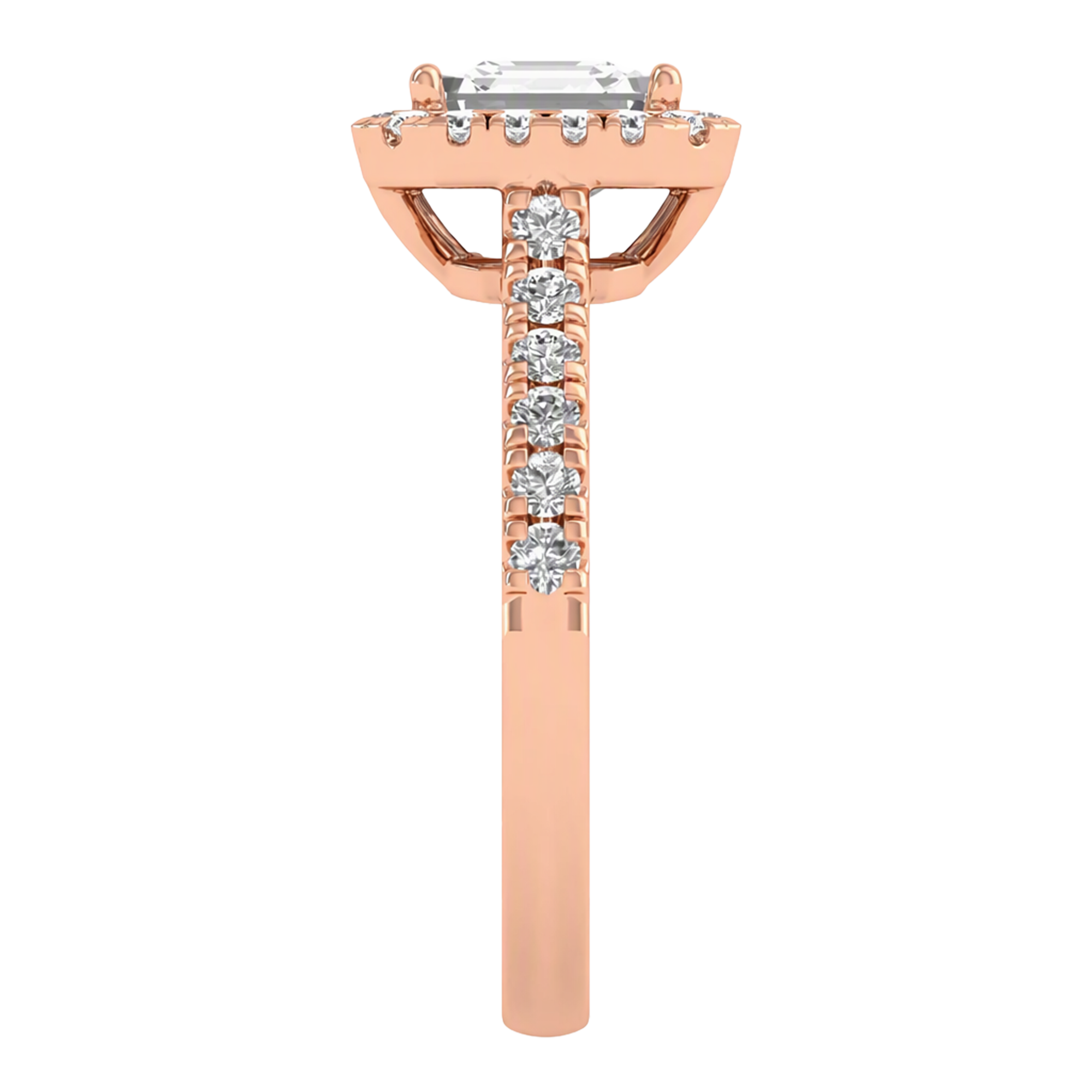 Asscher Halo Ring with Pavé Band 0.8–3.73 Carat