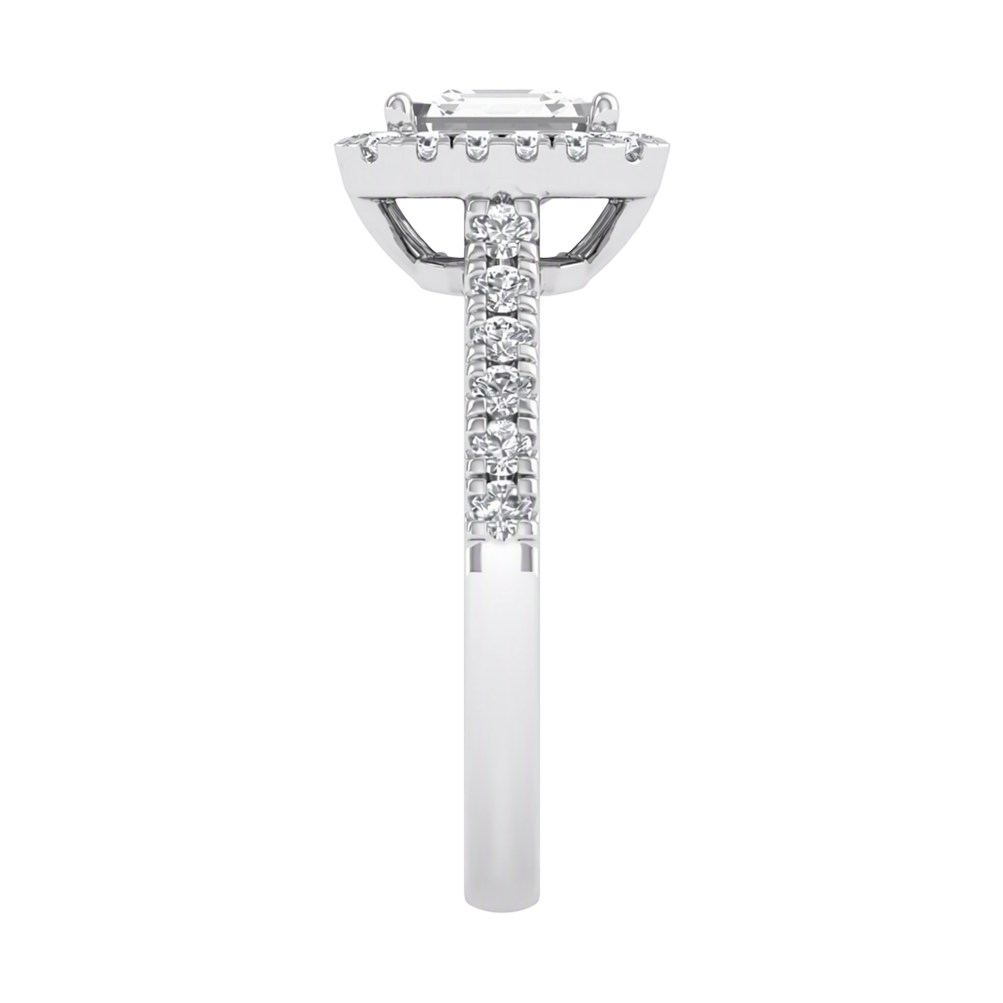 Asscher Halo Ring with Pavé Band 0.8–3.73 Carat