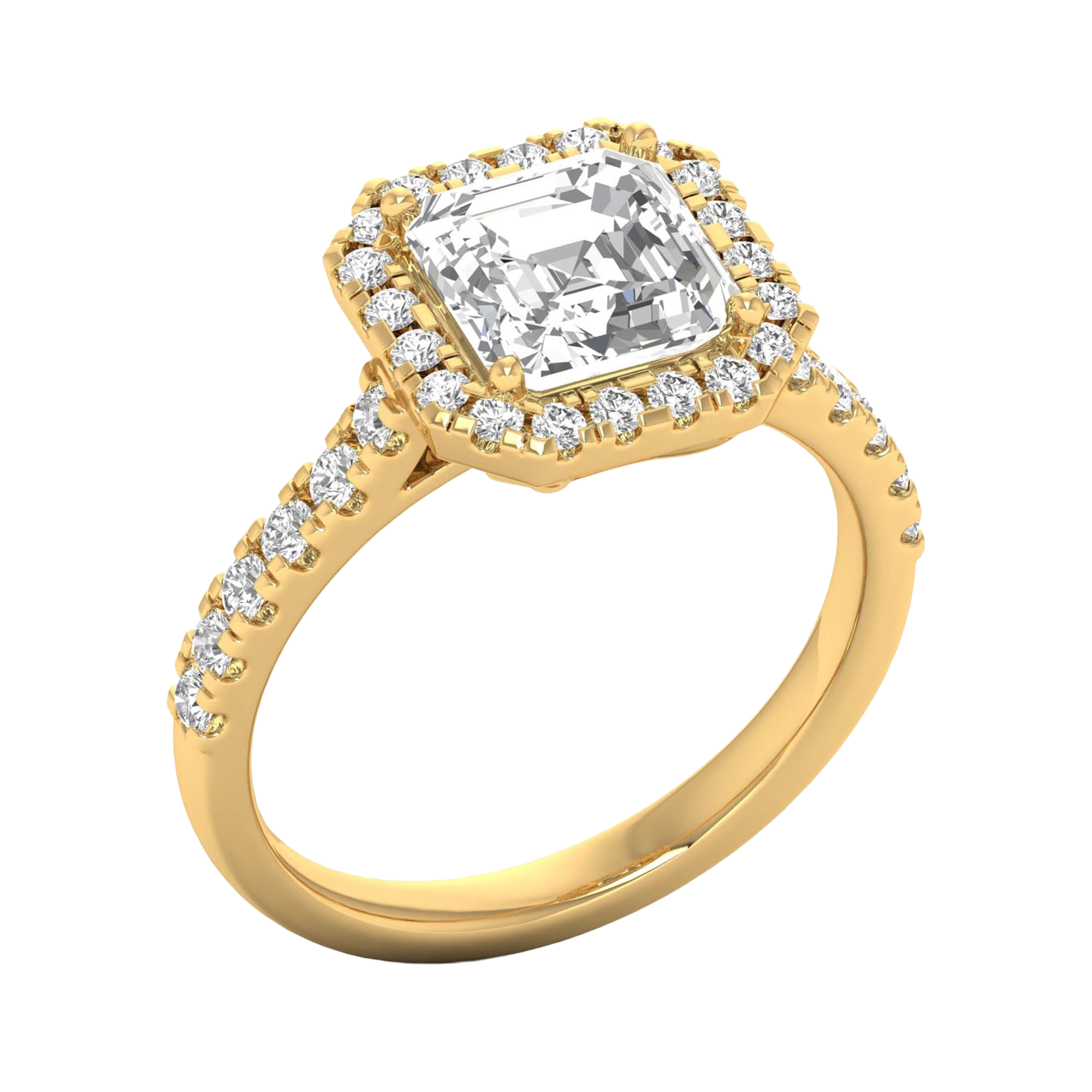 Asscher Halo Ring with Pavé Band 0.8–3.73 Carat