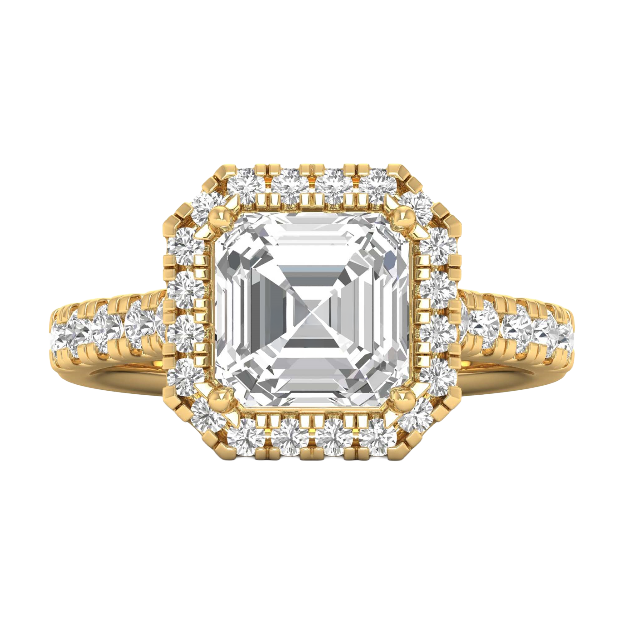 Asscher Halo Ring with Pavé Band 0.8–3.73 Carat