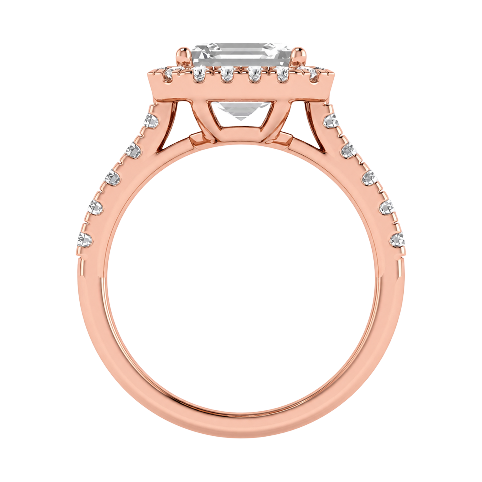 Asscher Halo Ring with Pavé Band 0.8–3.73 Carat