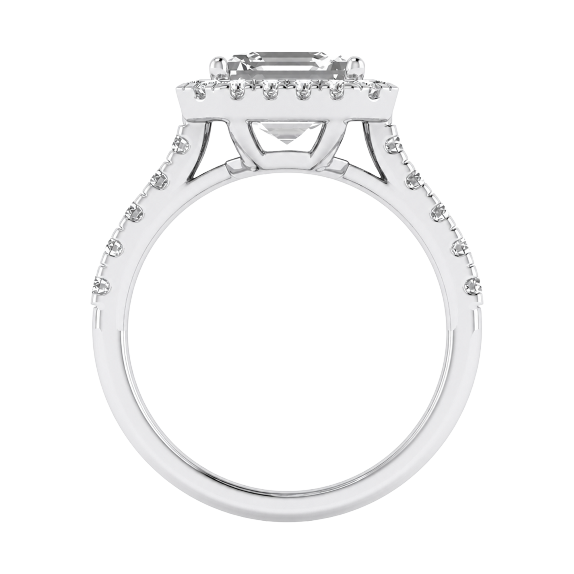 Asscher Halo Ring with Pavé Band 0.8–3.73 Carat