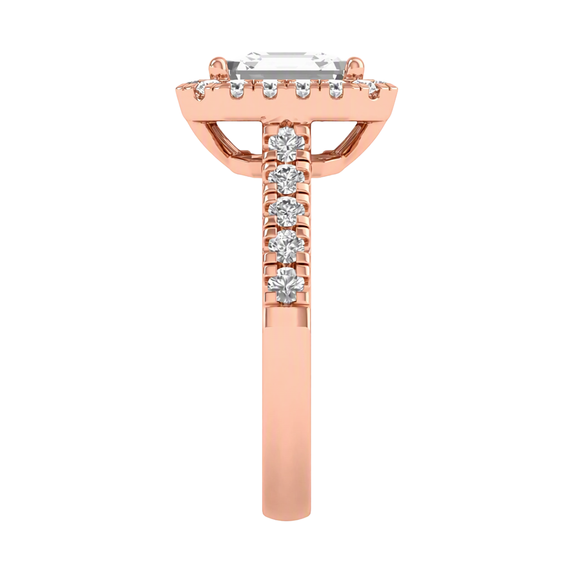 Asscher Halo Ring with Pavé Band 0.8–3.73 Carat