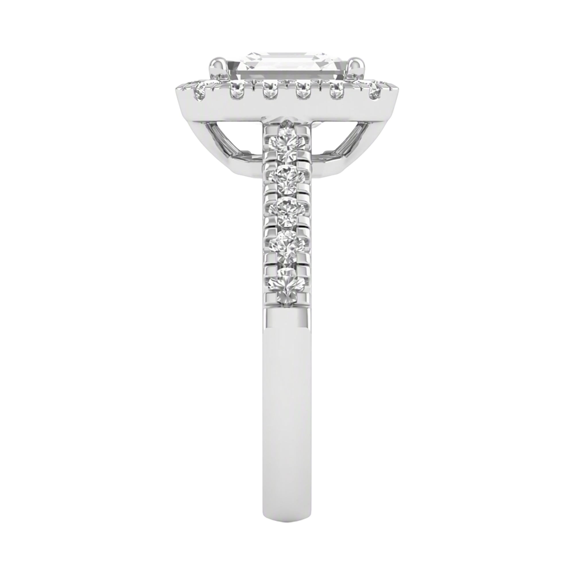Asscher Halo Ring with Pavé Band 0.8–3.73 Carat
