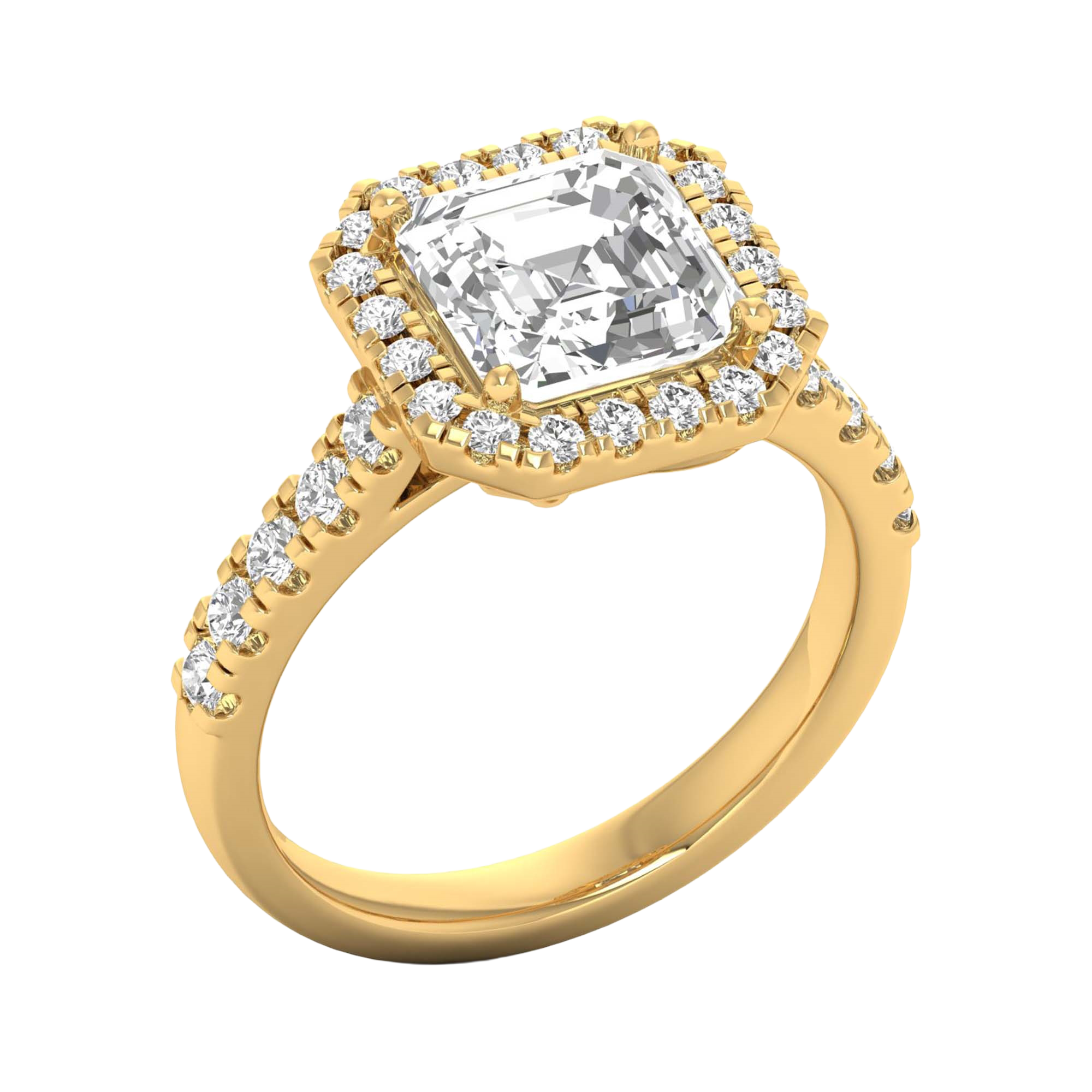 Asscher Halo Ring with Pavé Band 0.8–3.73 Carat