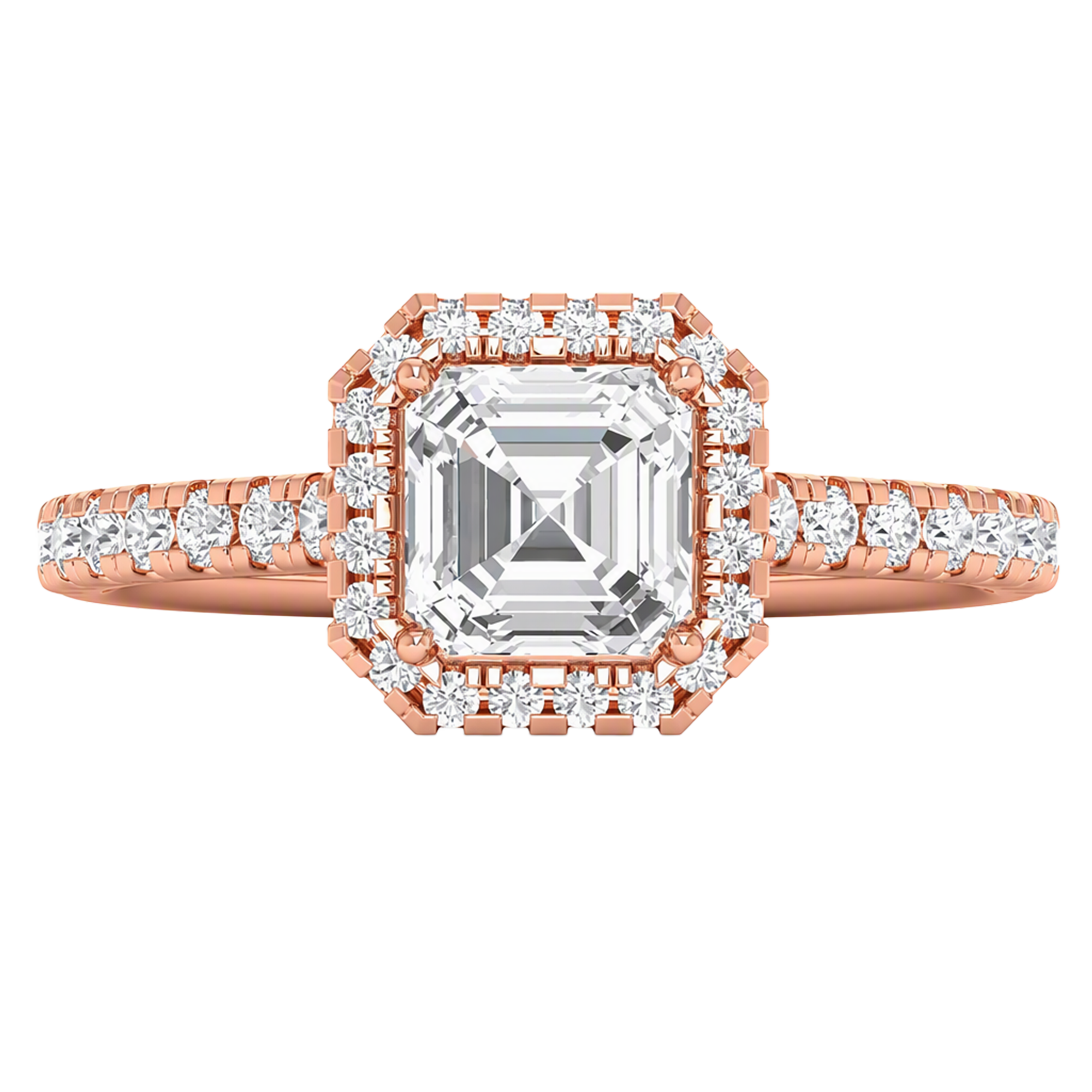Asscher Halo Ring with Pavé Band 0.8–3.73 Carat