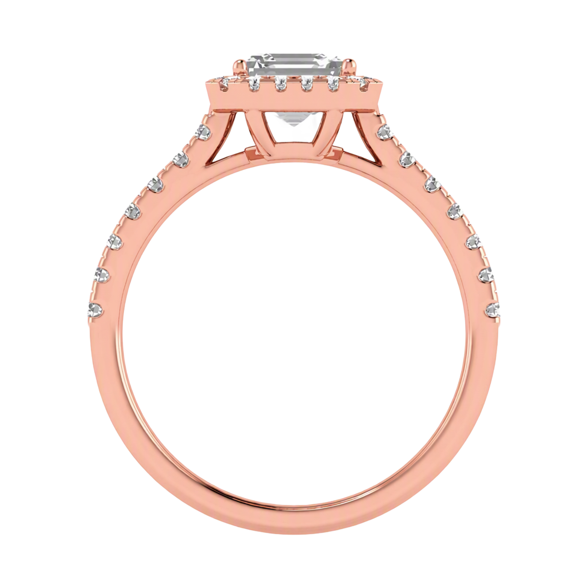 Asscher Halo Ring with Pavé Band 0.8–3.73 Carat