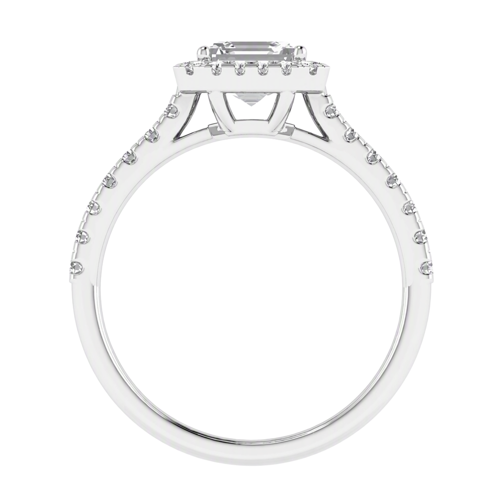 Asscher Halo Ring with Pavé Band 0.8–3.73 Carat