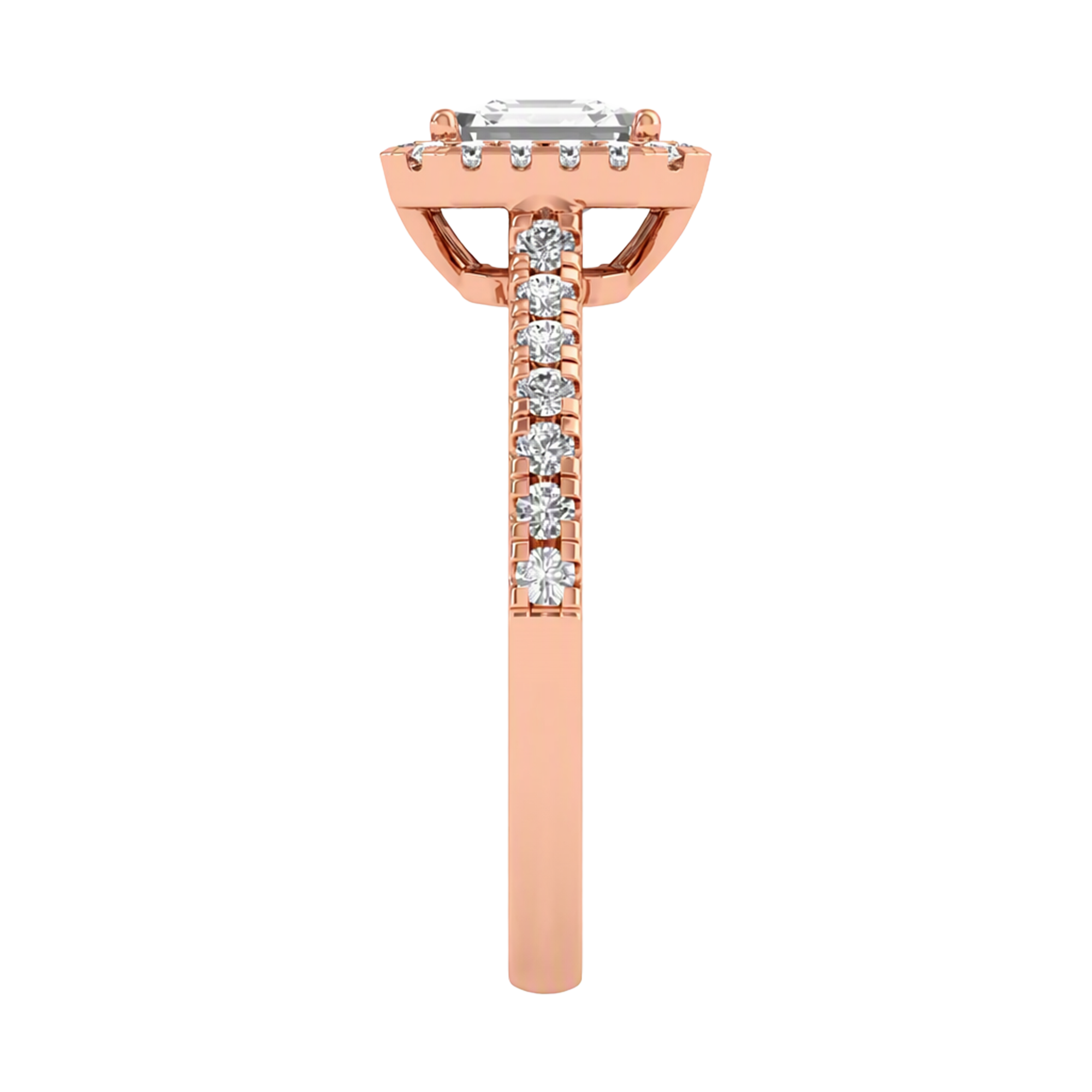 Asscher Halo Ring with Pavé Band 0.8–3.73 Carat