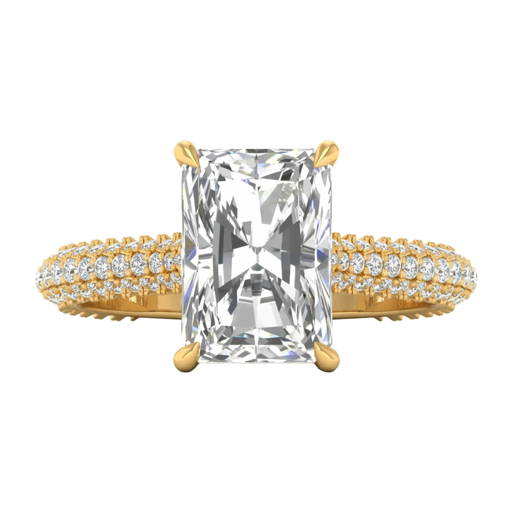 3,88 karaat radiant solitaire pave ring met hidden halo