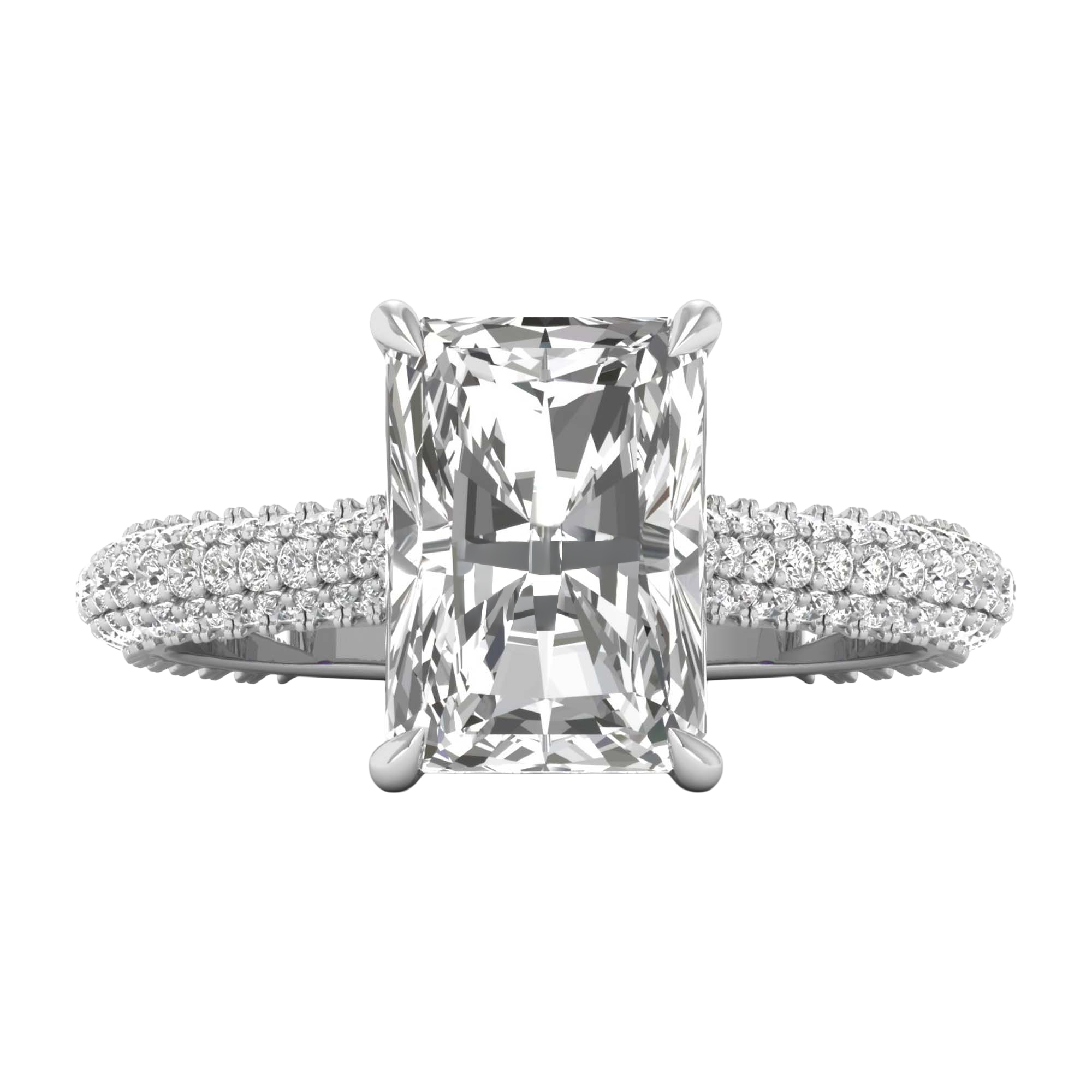 3,88 karaat radiant solitaire pave ring met hidden halo